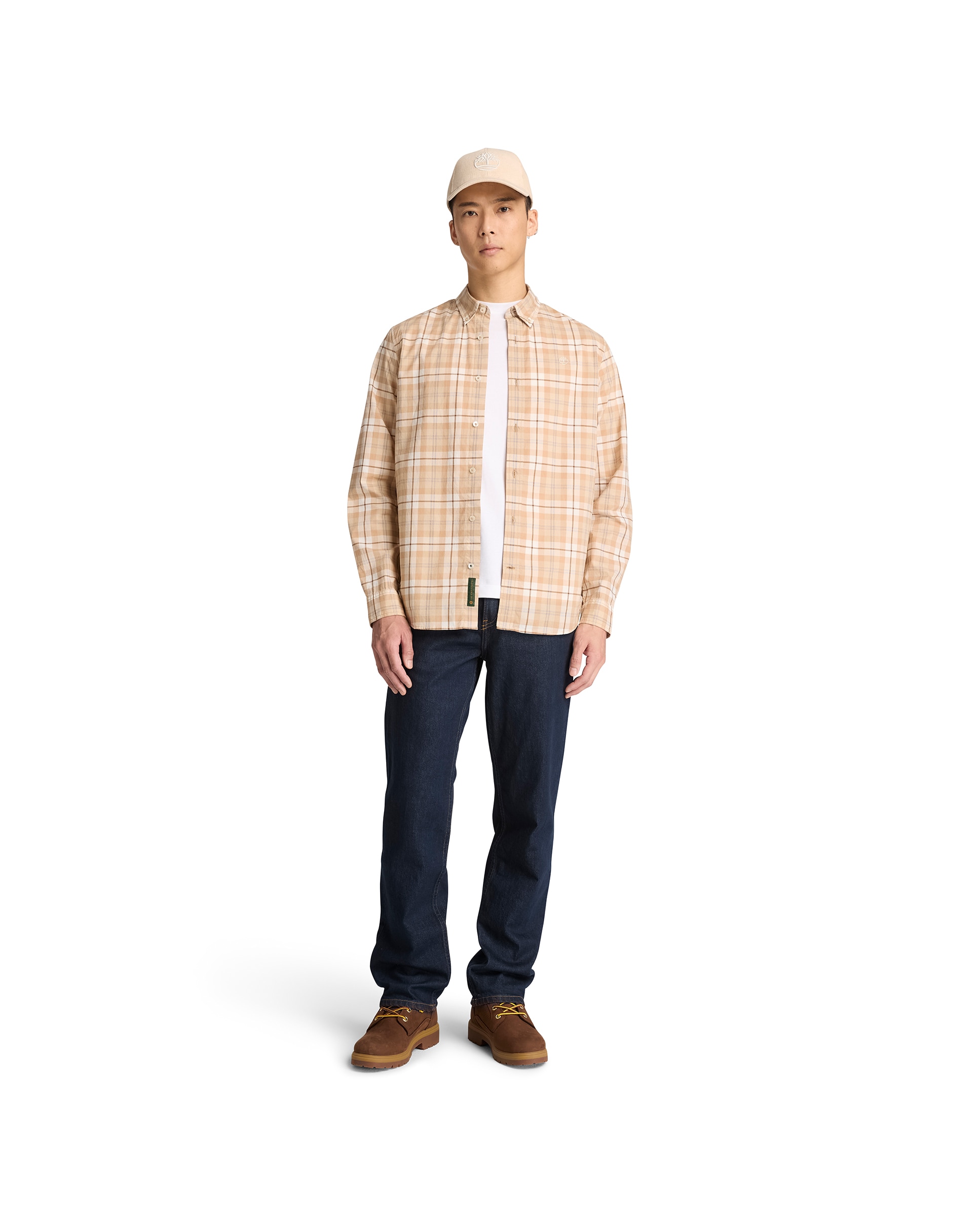 Camisa de hombre de popelina de corte regular a cuadros - Timberland - Marrón Marrón-2