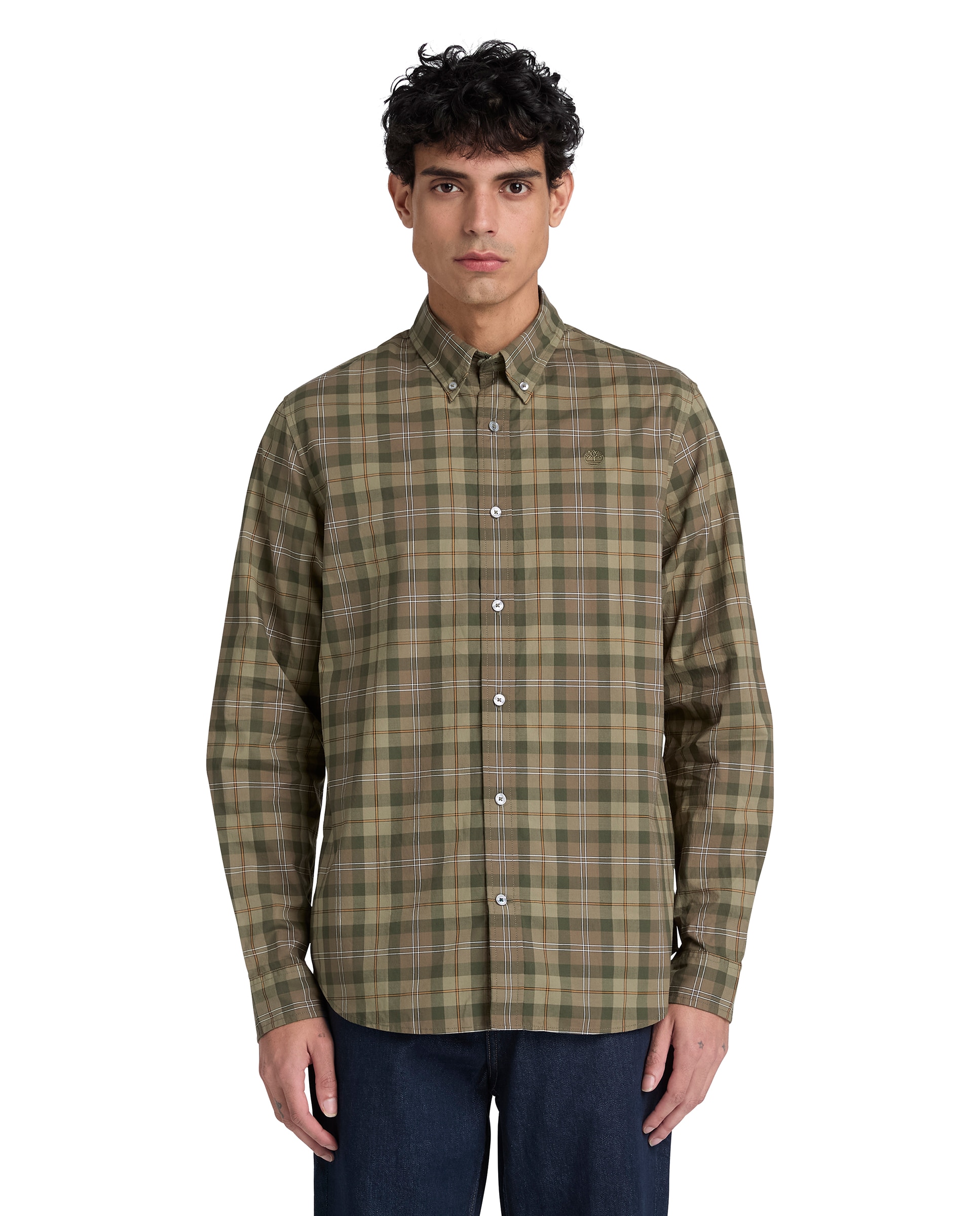 Camisa de hombre de popelina de corte regular a cuadros - Timberland - Verde oscuro Verde oscuro-1