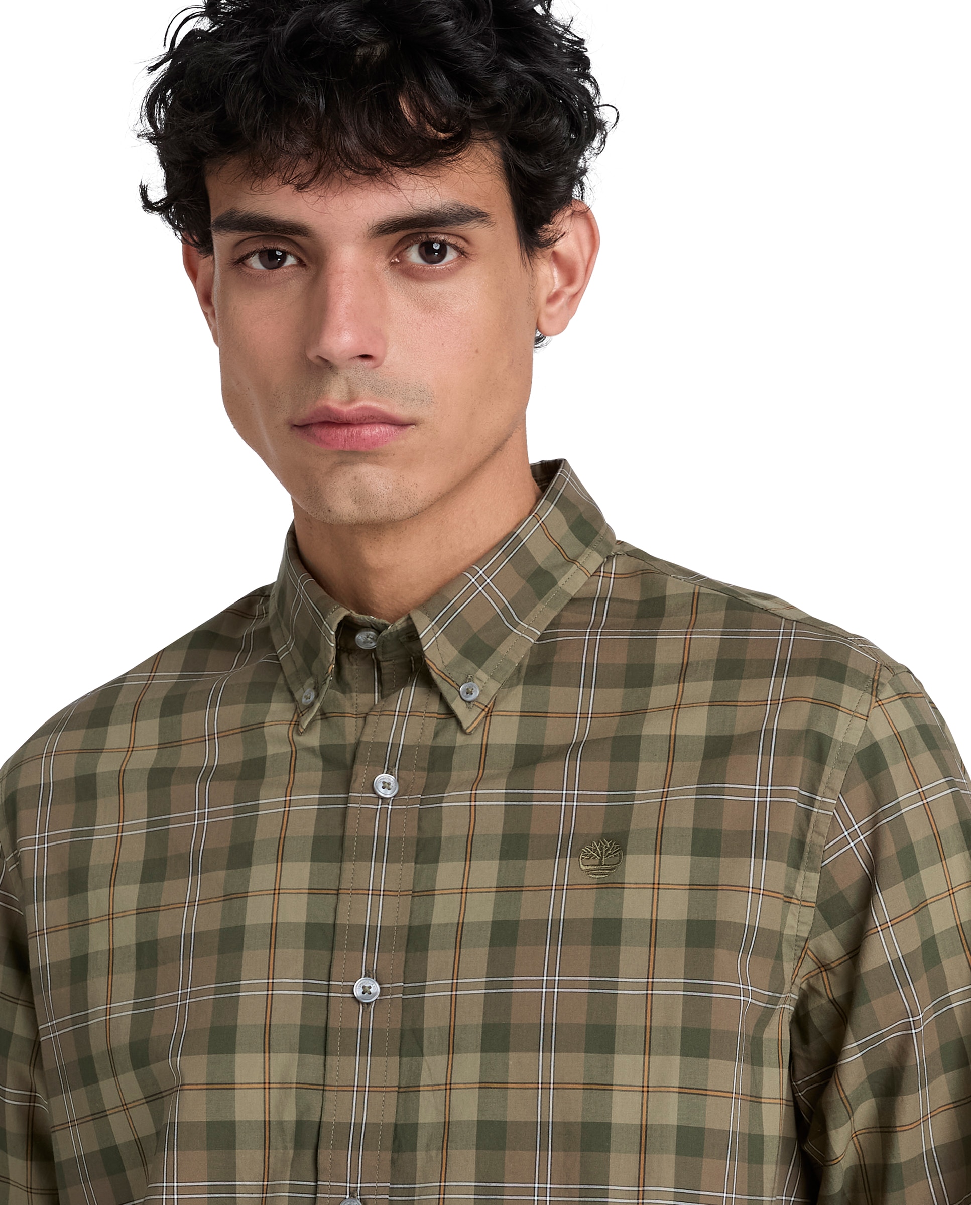 Camisa de hombre de popelina de corte regular a cuadros - Timberland - Verde oscuro Verde oscuro-3