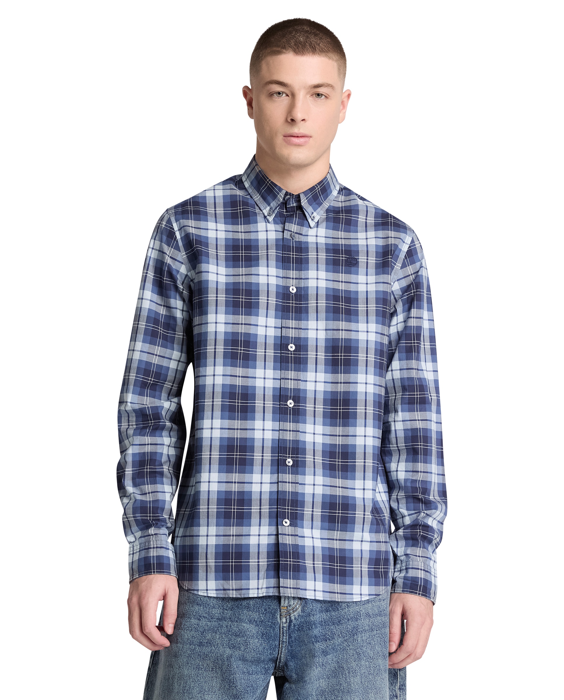 Camisa de hombre de popelina de corte regular a cuadros - Timberland - Azul oscuro Azul oscuro-1