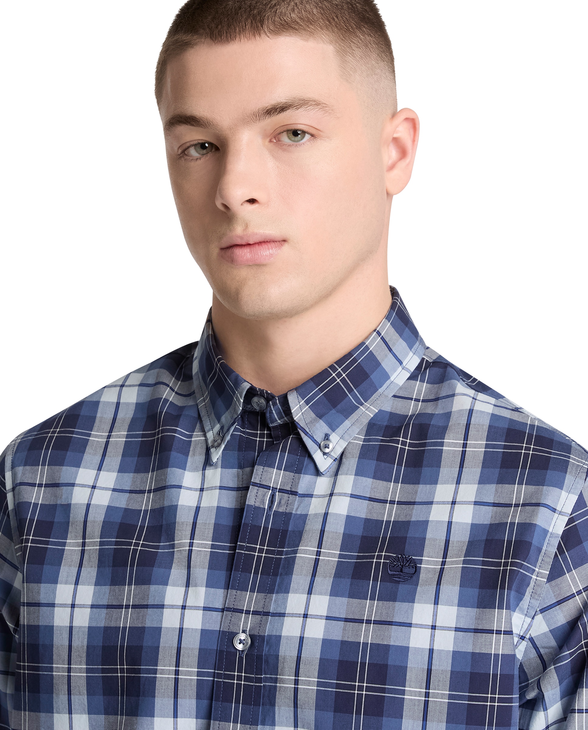 Camisa de hombre de popelina de corte regular a cuadros - Timberland - Azul oscuro Azul oscuro-3