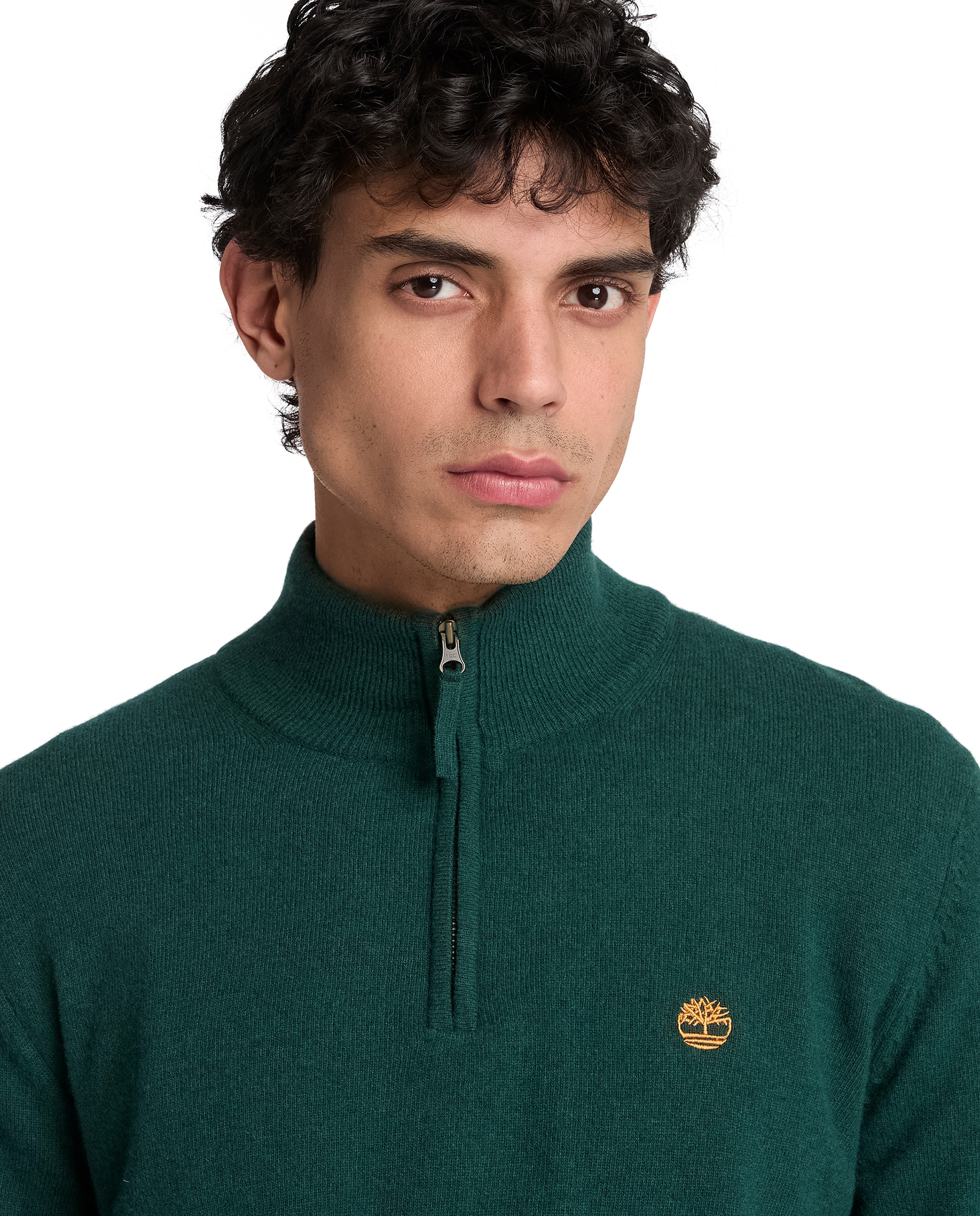 Imagen 3 de Jersey de hombre de lana merina de media cremallera - Timberland - Verde oscuro Verde oscuro