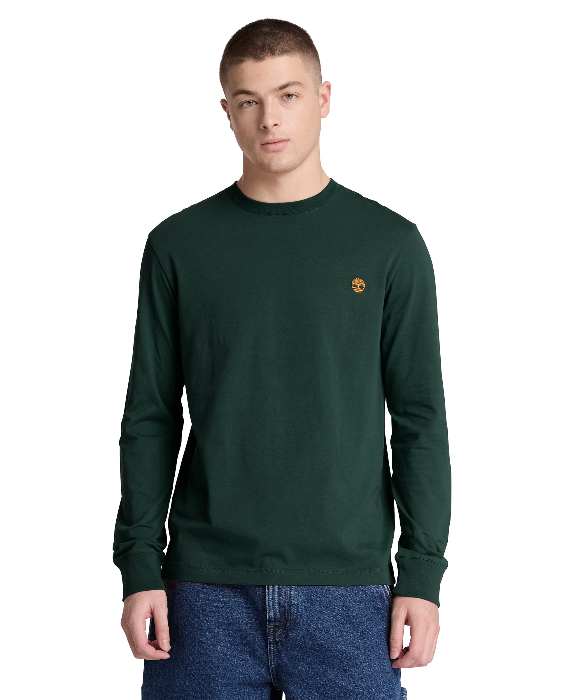 Camiseta de hombre de manga larga bordada ajustada dunstan river - Timberland - Verde oscuro Verde oscuro-1
