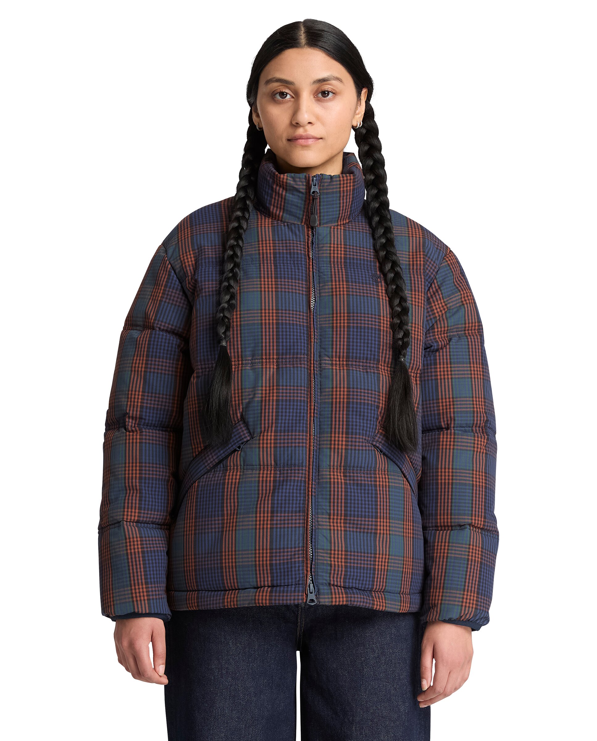 Imagen 0 de Chaqueta acolchada de mujer sintética de cuadros aislante Azul marino / Naranja