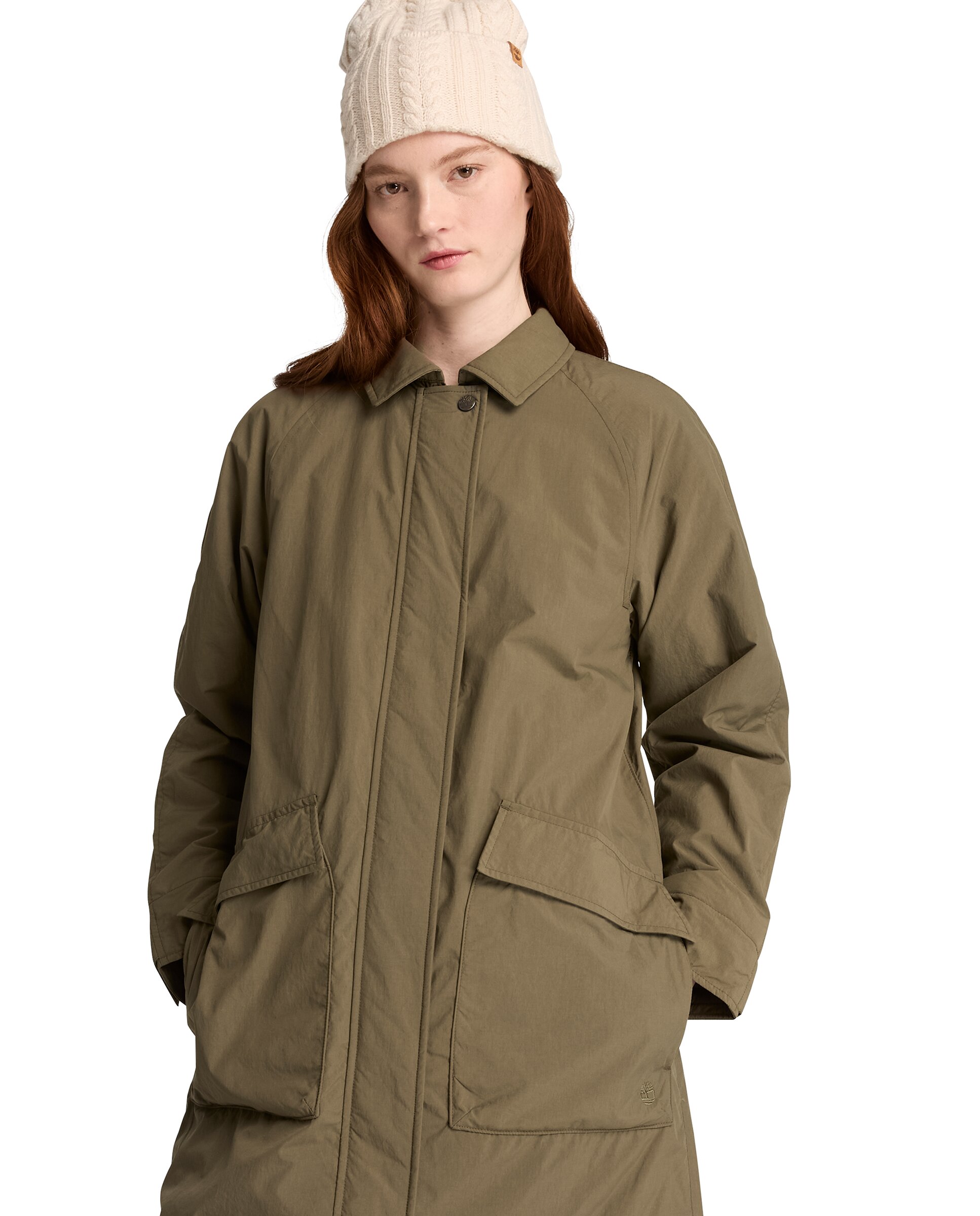 Imagen 1 de Parka larga de mujer con bolsillos de plastrón y cuello camisero Verde oscuro