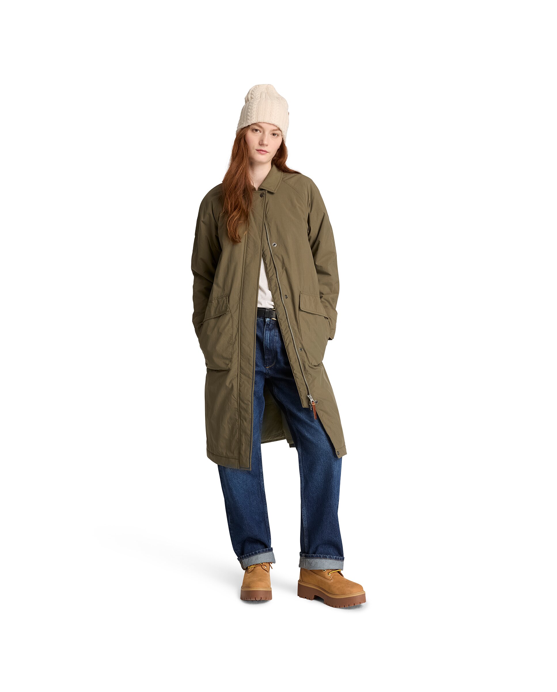 Imagen 2 de Parka larga de mujer con bolsillos de plastrón y cuello camisero - Timberland - Verde oscuro Verde oscuro