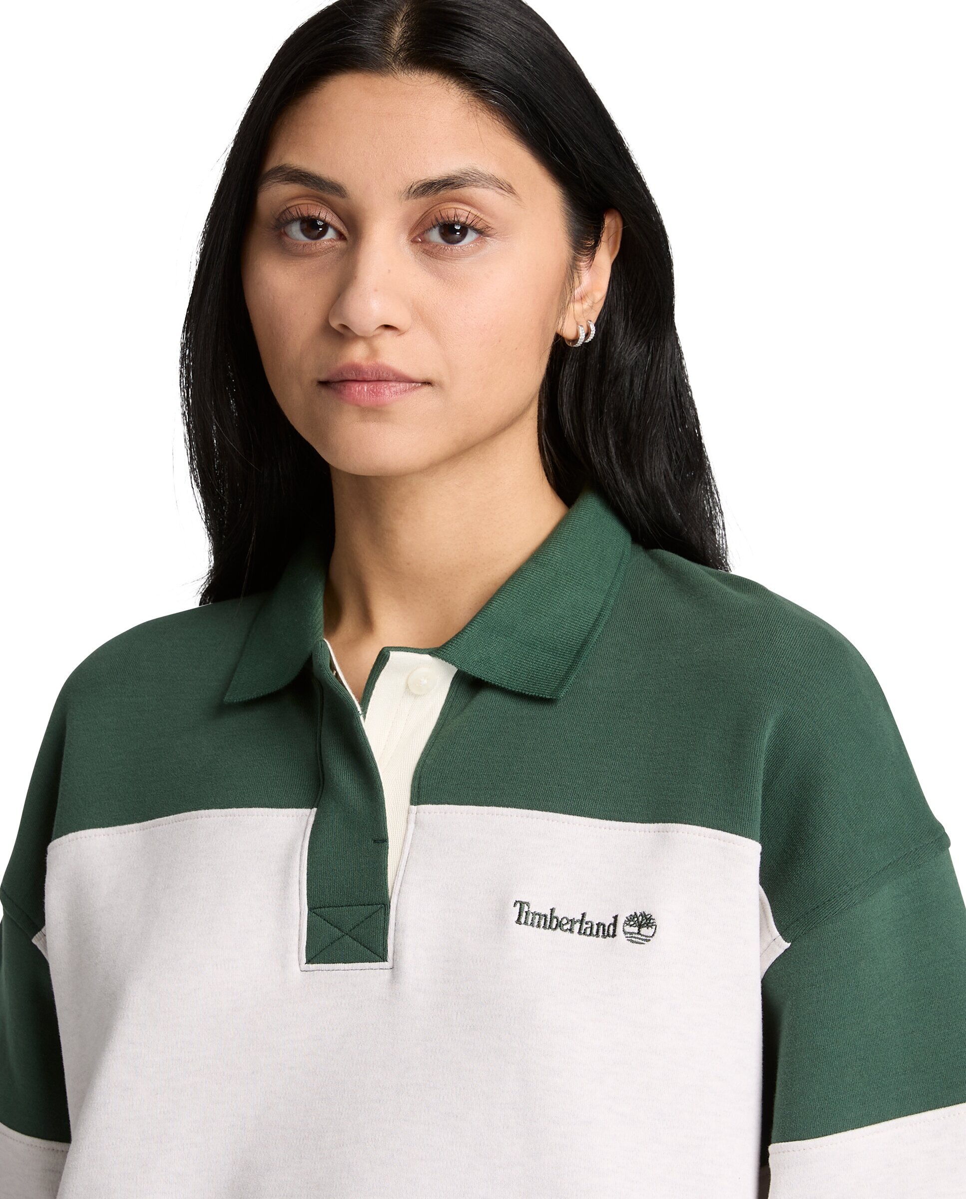 Sudadera de mujer con logo y cuello polo de rayas - Timberland - Verde oscuro Verde oscuro-3