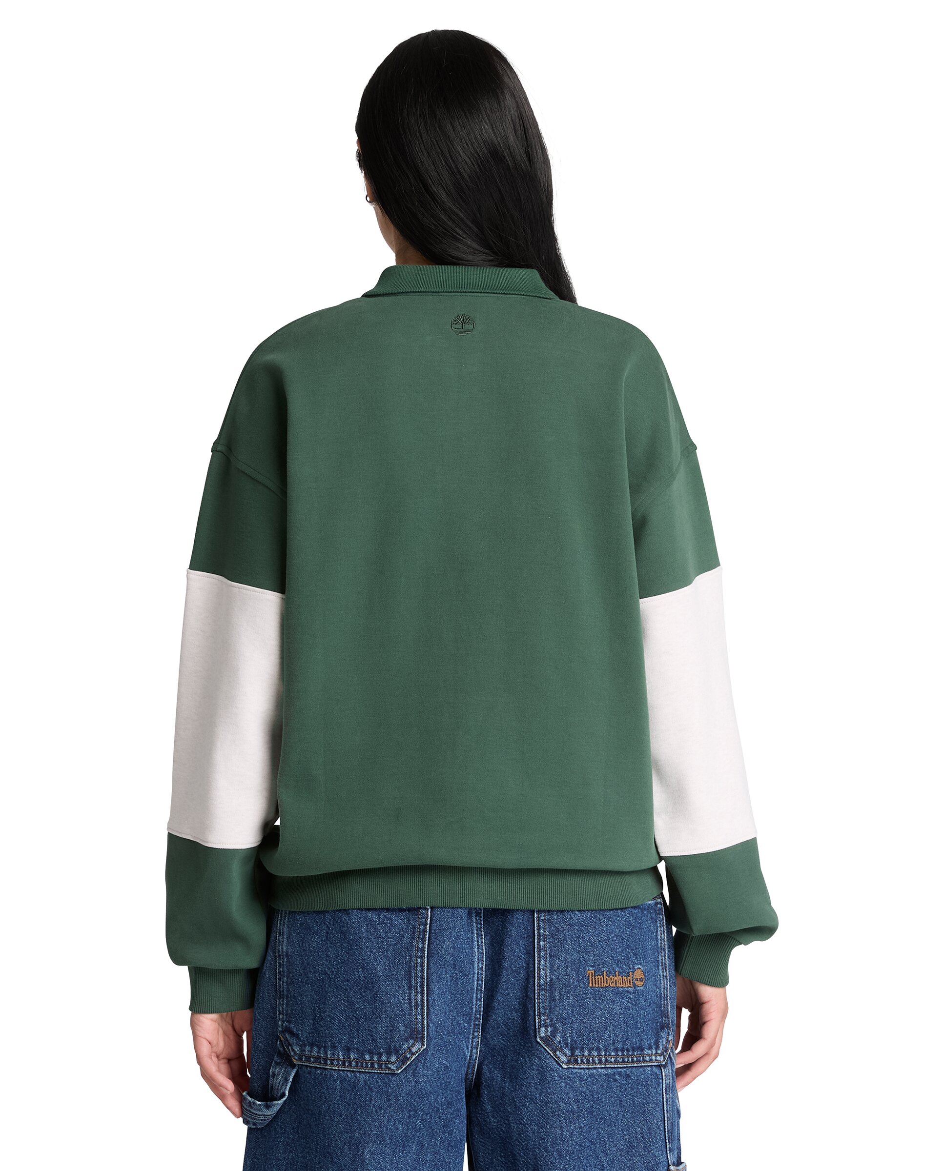 Sudadera de mujer con logo y cuello polo de rayas - Timberland - Verde oscuro Verde oscuro-4