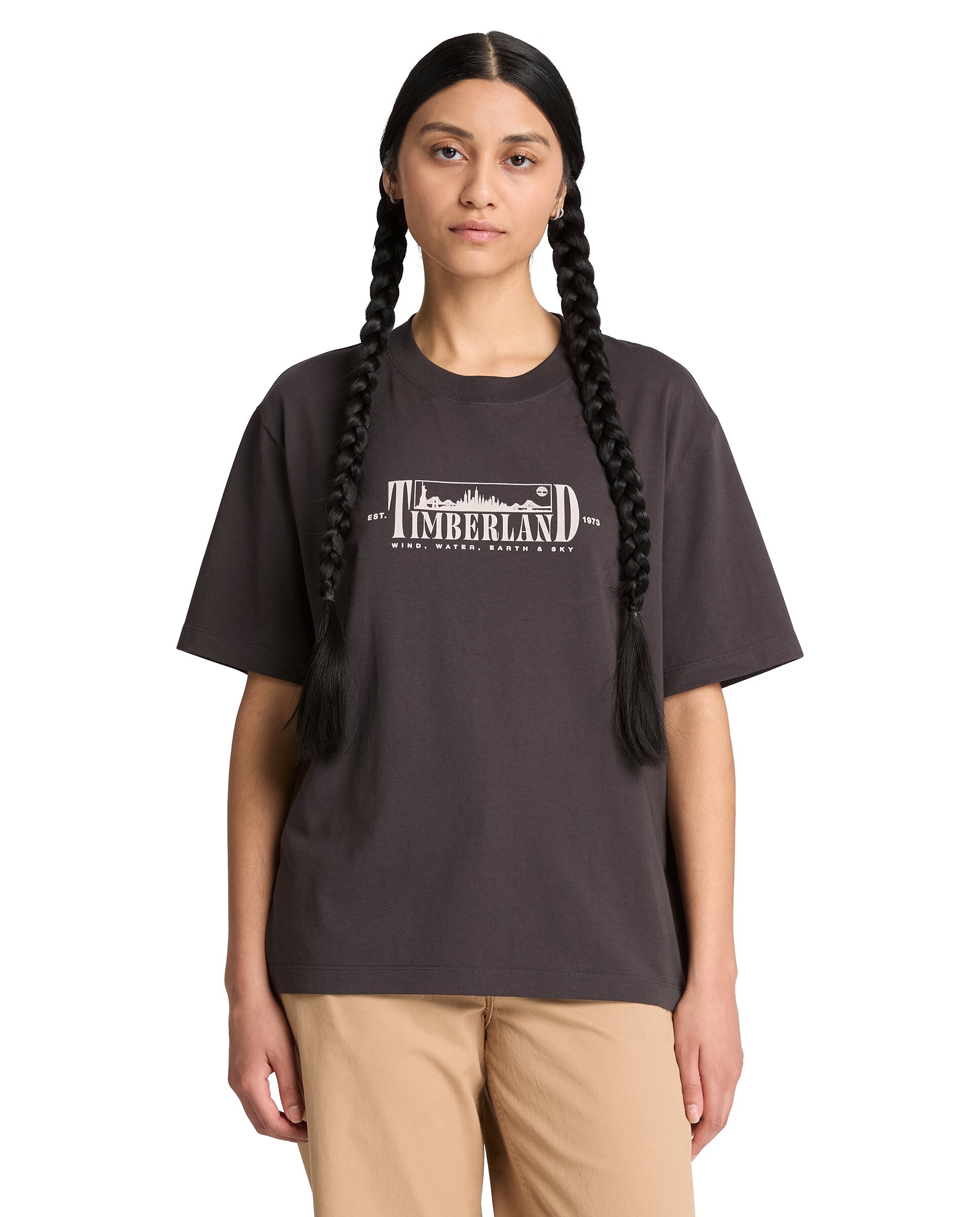 Imagen 0 de Camiseta de mujer de manga corta con estampado gráfico Gris oscuro