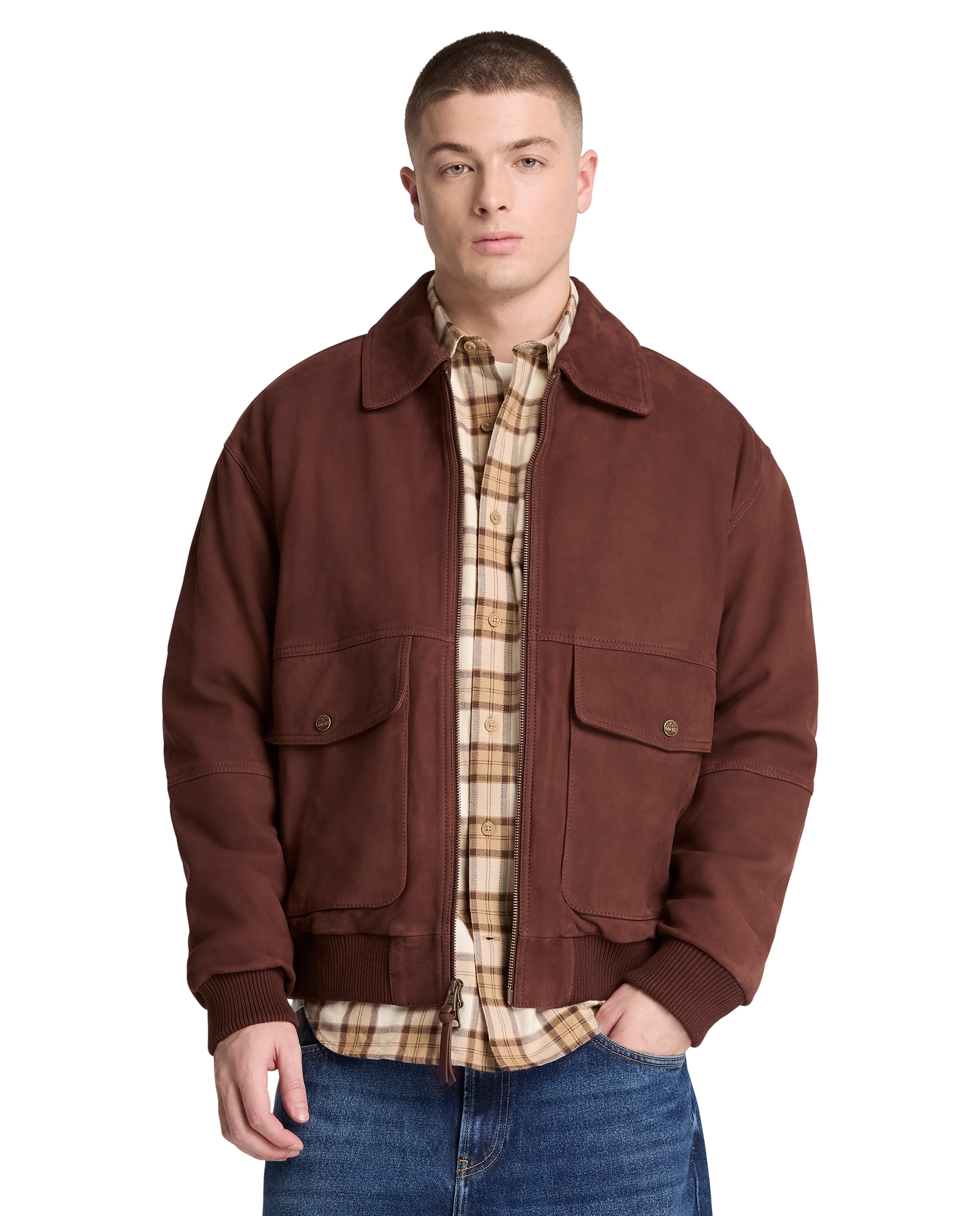 Cazadora bómber de hombre de cuero - Timberland - Marrón Marrón-1