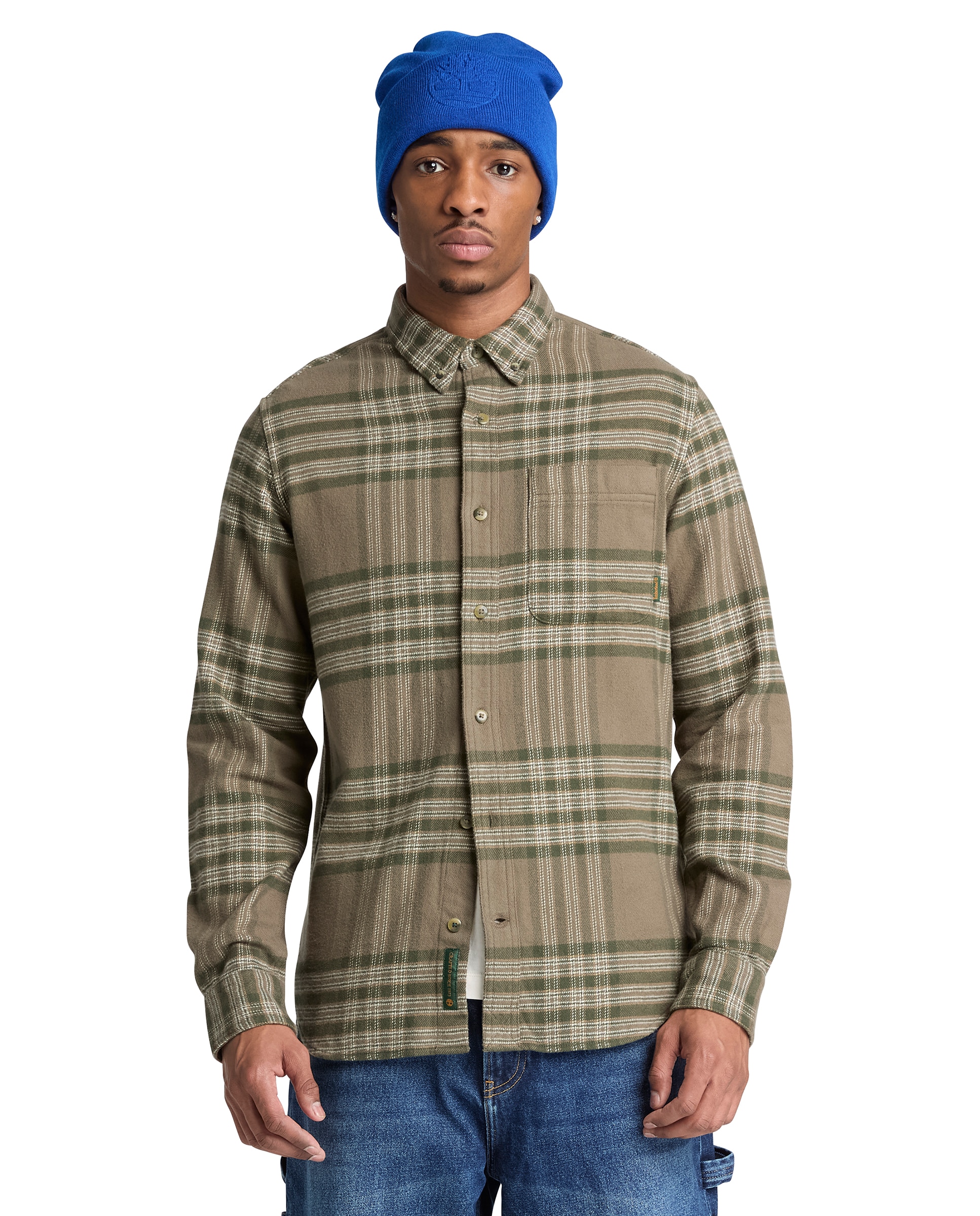 Camisa de hombre de corte estándar con bolsillo a cuadros - Timberland - Verde oscuro Verde oscuro-1
