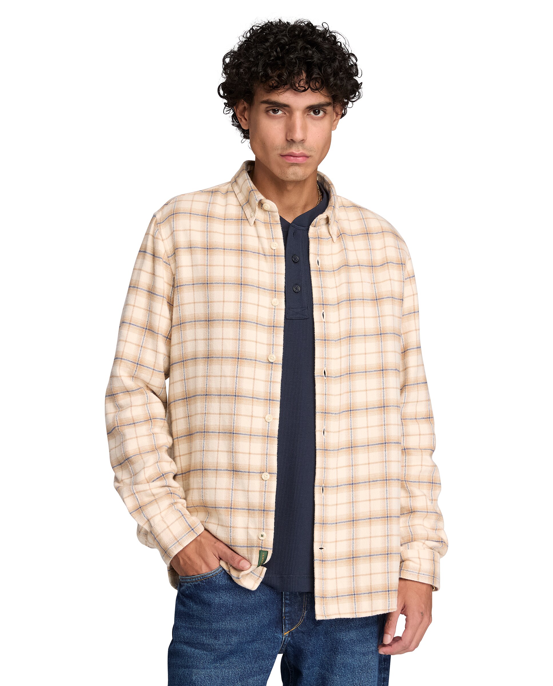 Imagen 1 de Camisa de hombre de franela de corte regular a cuadros Beige