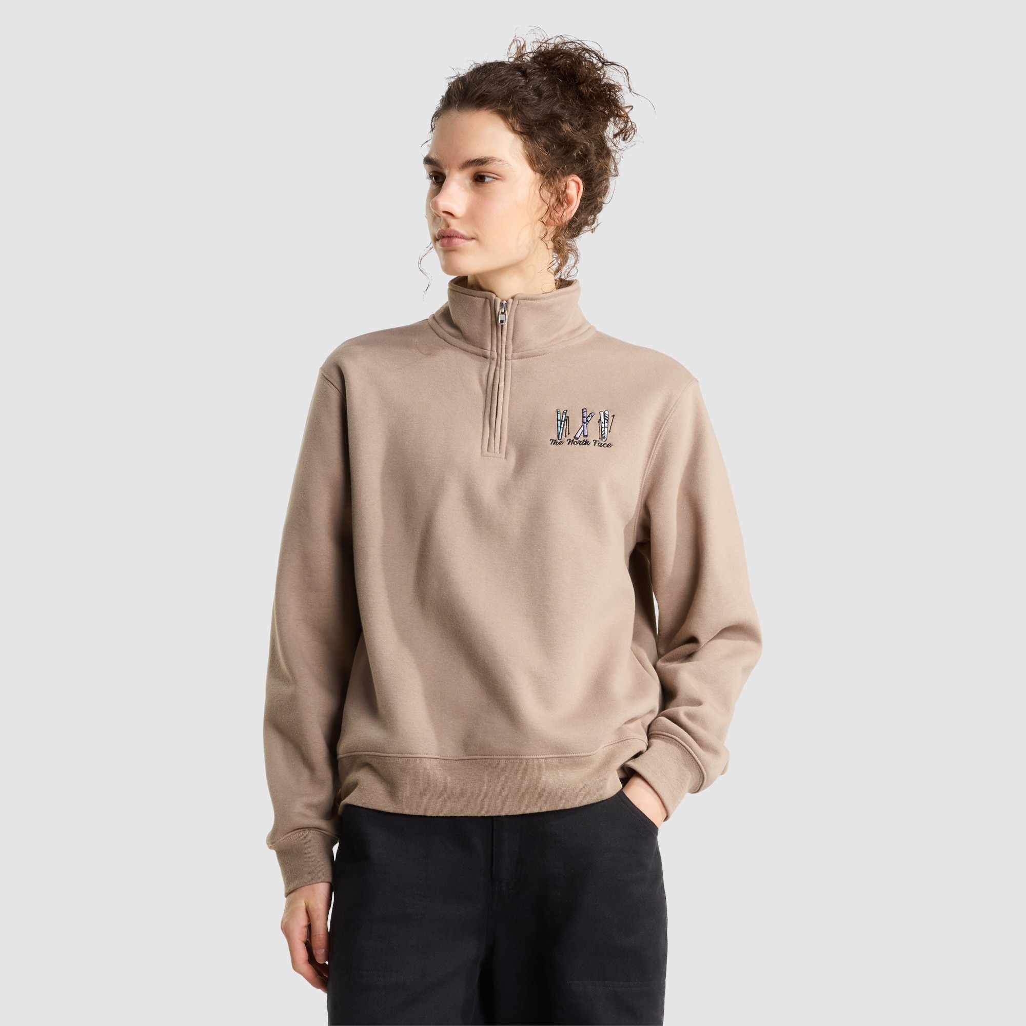 Sudadera holgada con cremallera de 1/4 y bordado gráfico para mujer Ski The North Face - Marrón claro Marrón claro-1