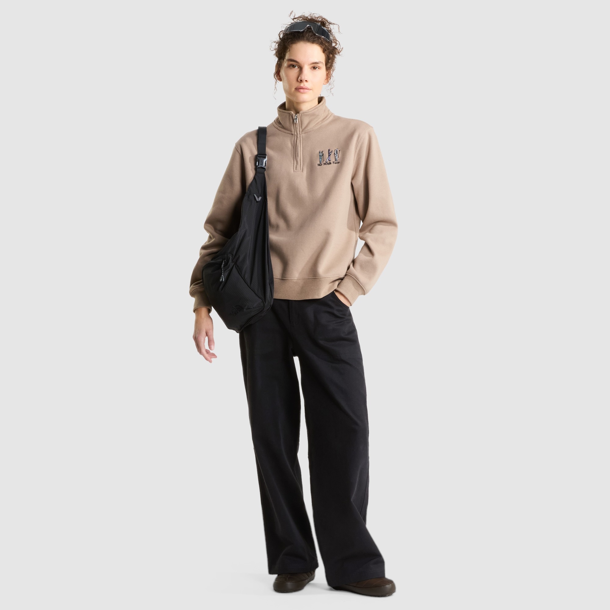 Sudadera holgada con cremallera de 1/4 y bordado gráfico para mujer Ski The North Face - Marrón claro Marrón claro-2