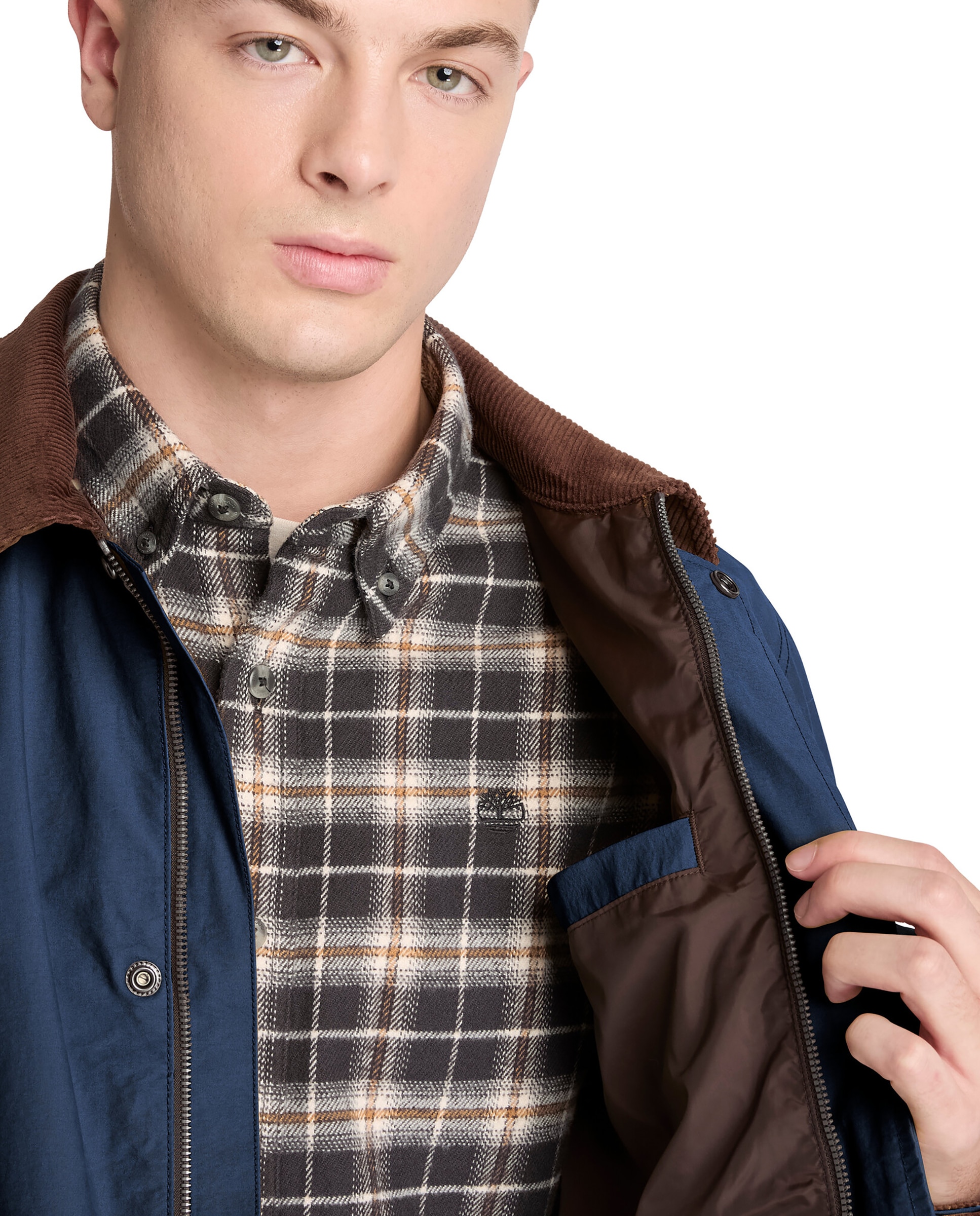 Chaqueta de hombre repelente al agua con cuello de pana en contraste y prácticos bolsillos frontales - Timberland - Azul Azul-3