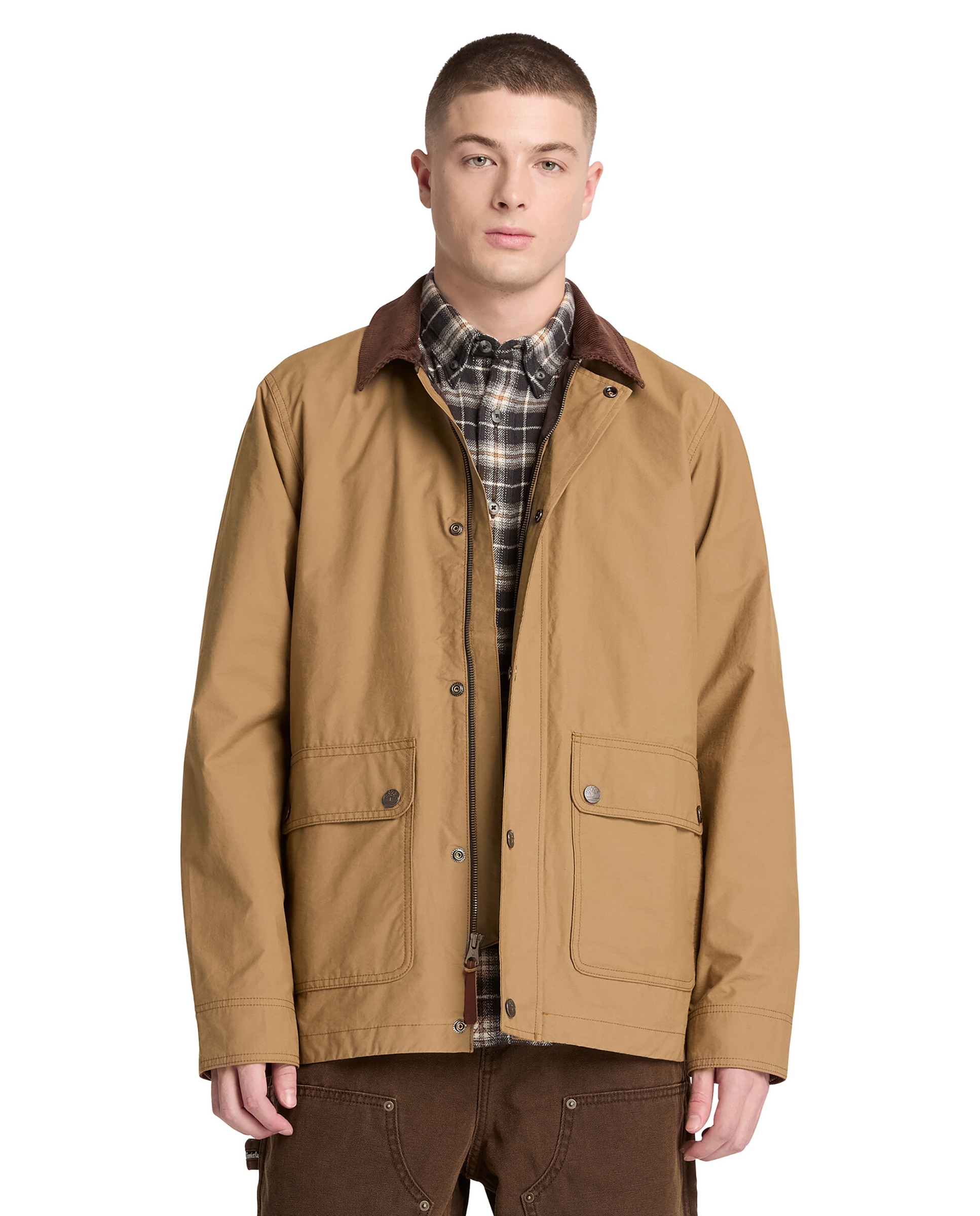 Chaqueta de hombre repelente al agua con cuello de pana en contraste y prácticos bolsillos frontales - Timberland - Marrón Marrón-1