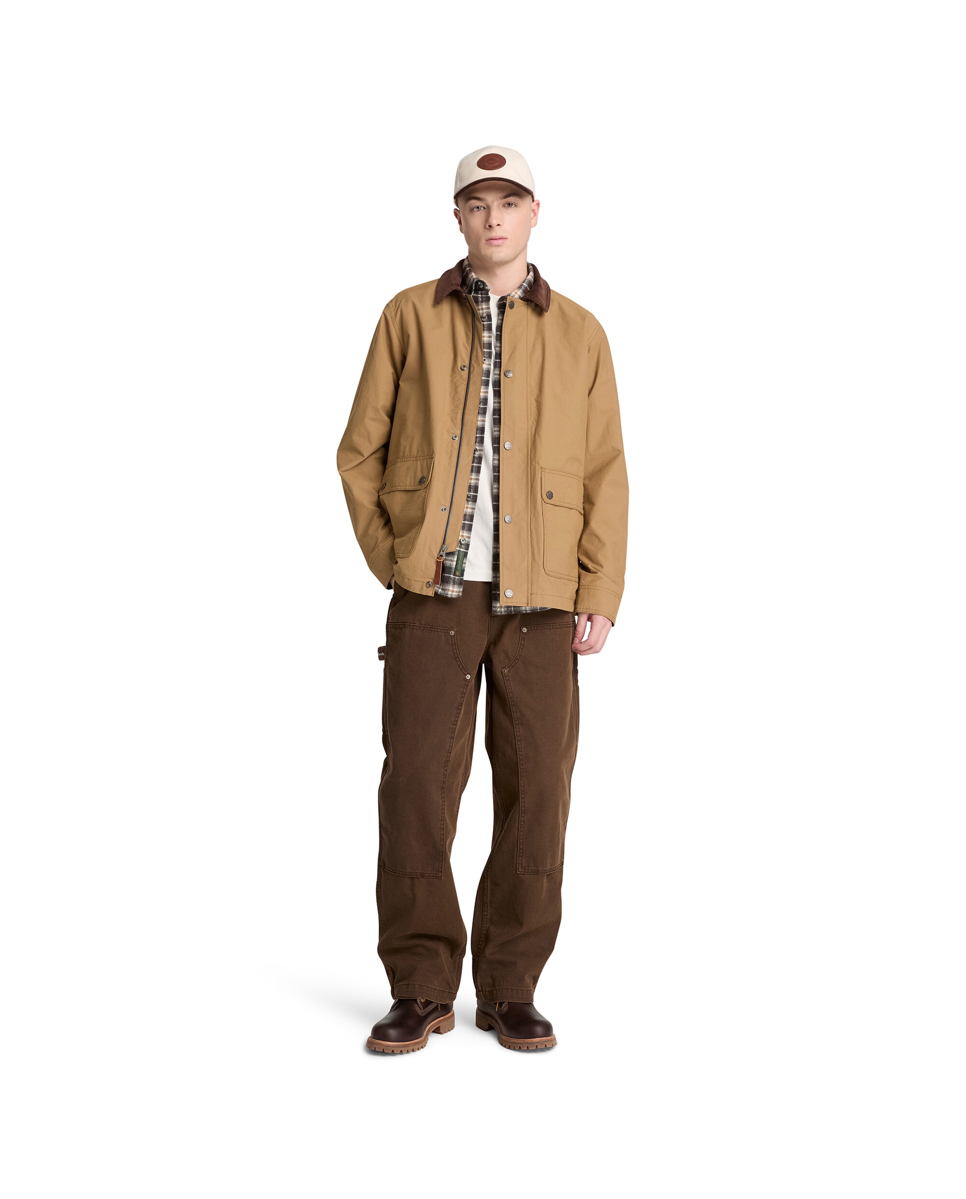 Chaqueta de hombre repelente al agua con cuello de pana en contraste y prácticos bolsillos frontales - Timberland - Marrón Marrón-2