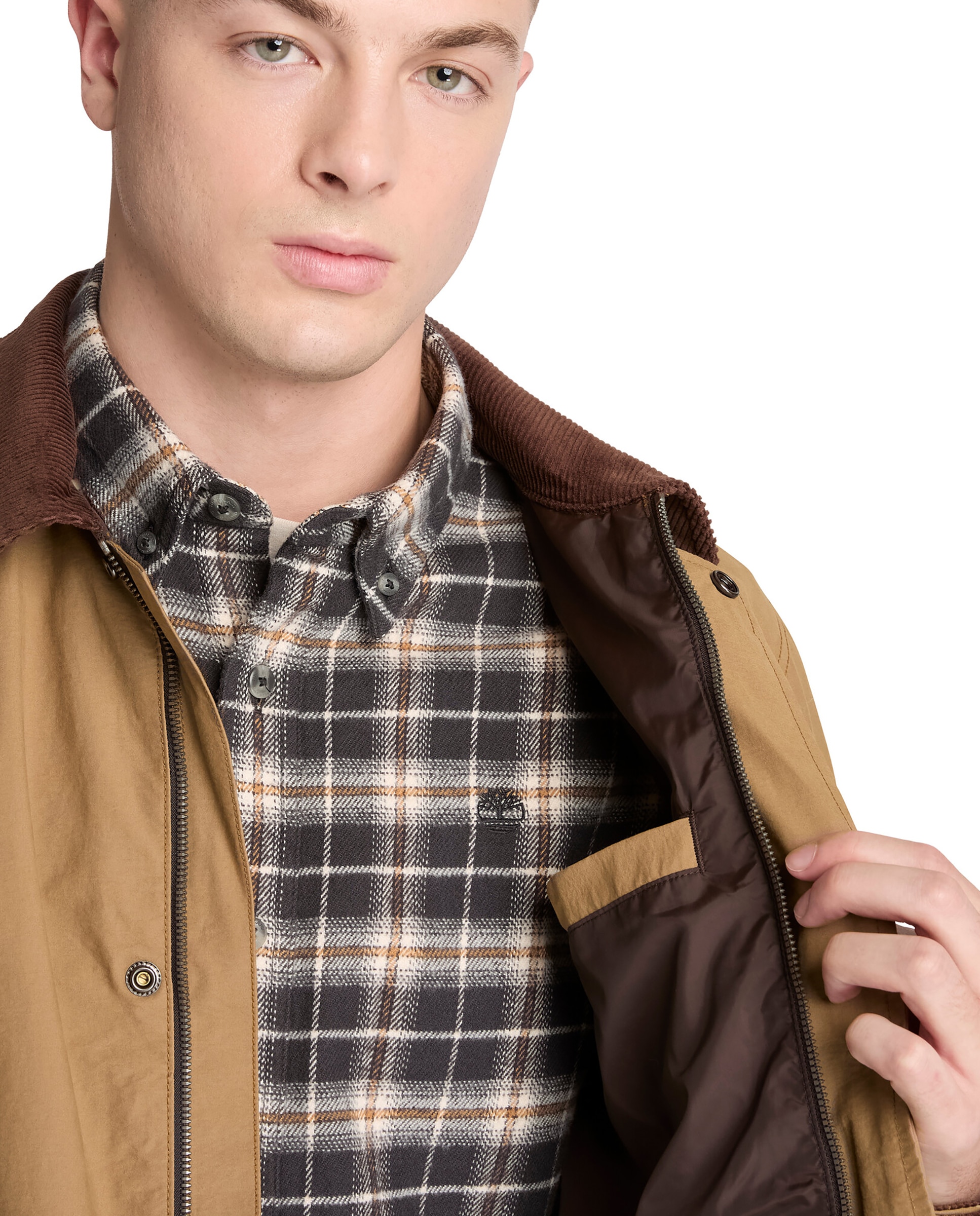 Chaqueta de hombre repelente al agua con cuello de pana en contraste y prácticos bolsillos frontales - Timberland - Marrón Marrón-3