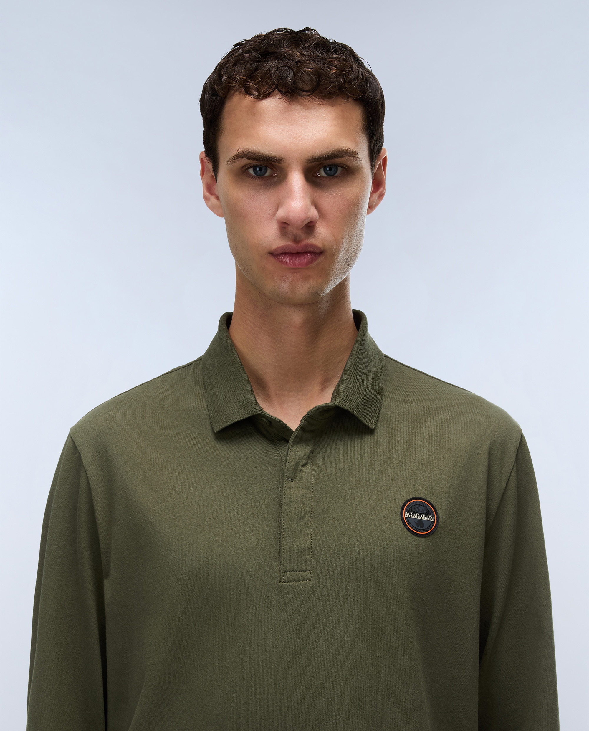Polo de algodón de hombre badge de manga larga - Napapijri - Verde Oliva Verde Oliva-2