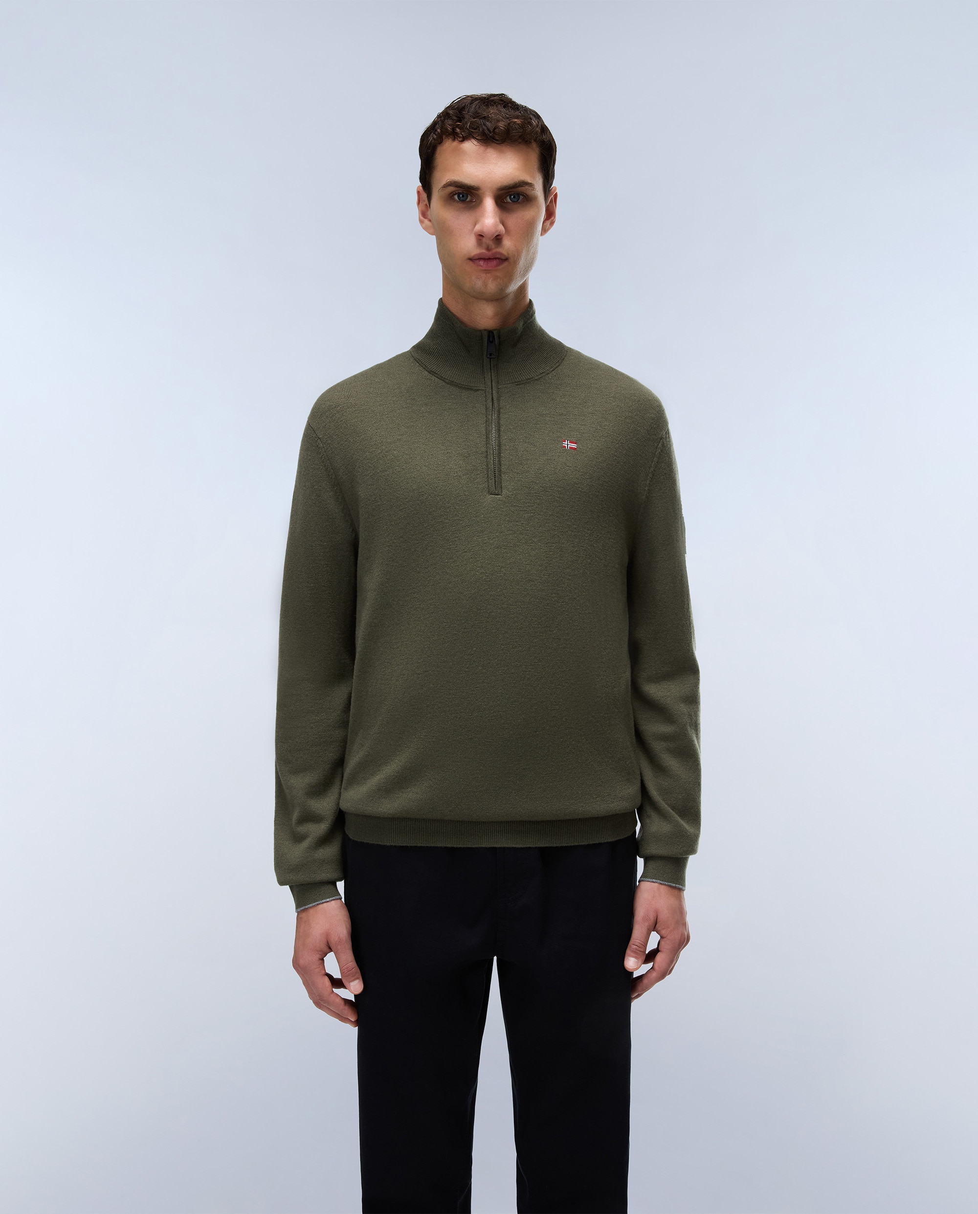Jersey de hombre damavand hz 4 de cuello perkins con media cremallera - Napapijri - Verde Oliva Verde Oliva-1