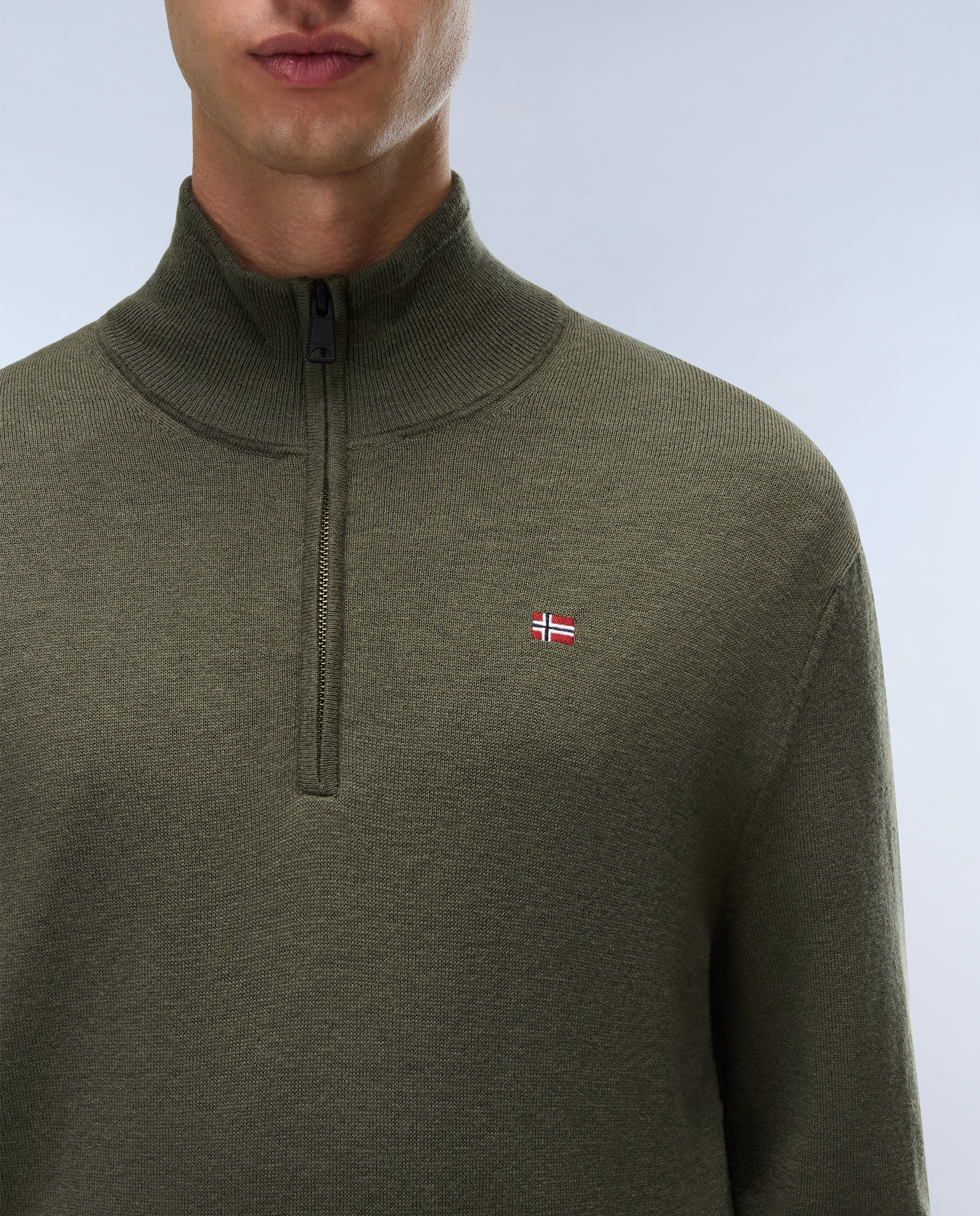 Jersey de hombre damavand hz 4 de cuello perkins con media cremallera - Napapijri - Verde Oliva Verde Oliva-3