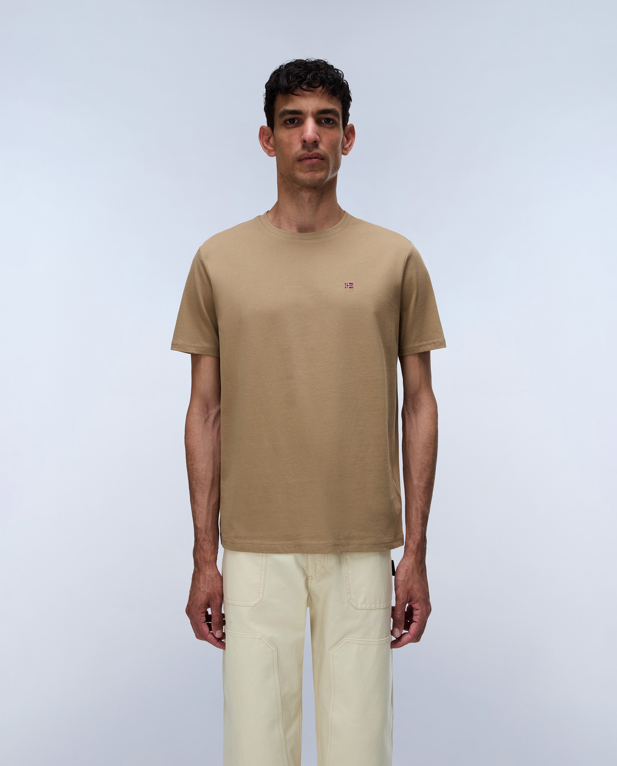 Camiseta de algodón de hombre salis de manga corta - Napapijri - Marrón piedra Marrón piedra-1