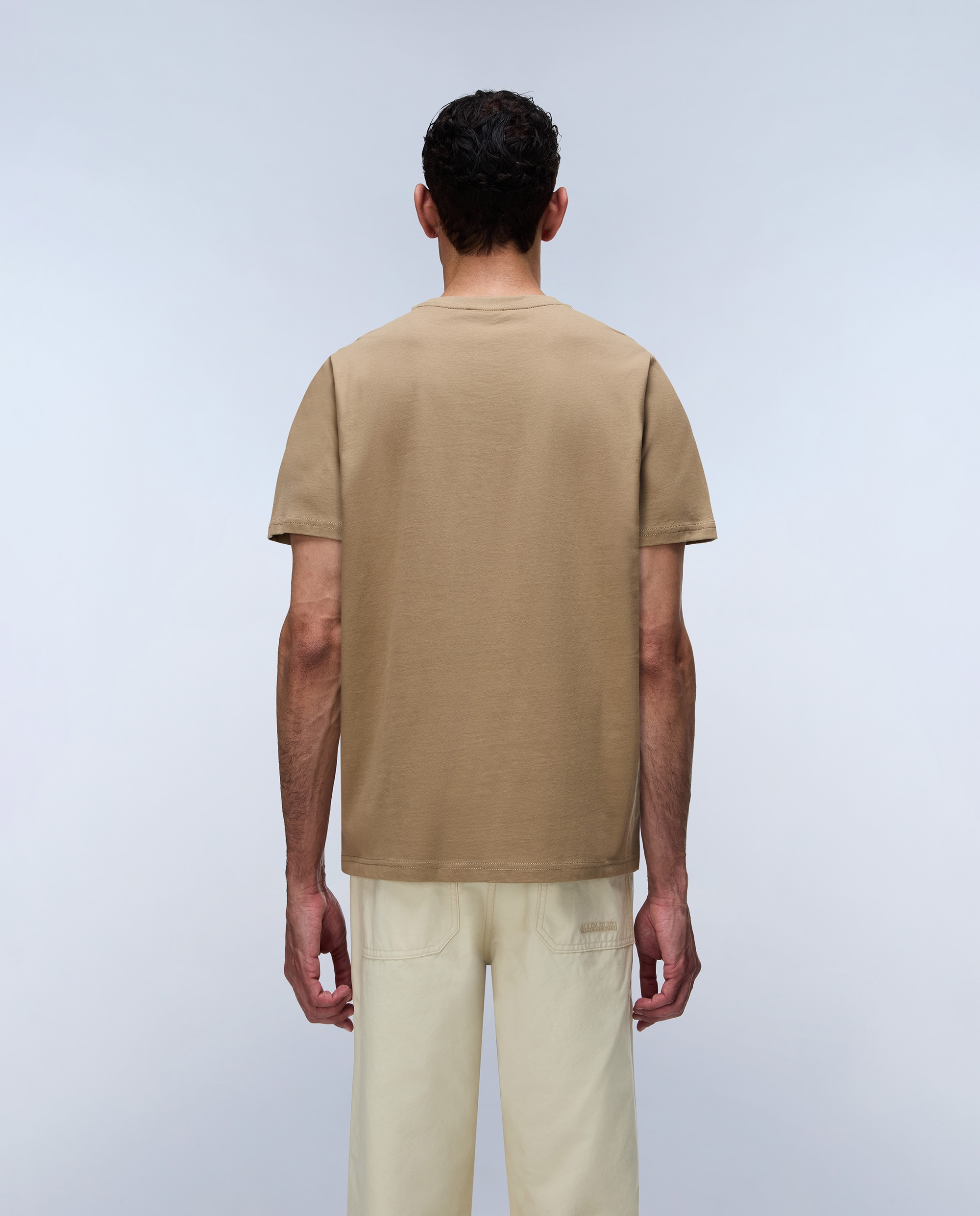 Camiseta de algodón de hombre salis de manga corta - Napapijri - Marrón piedra Marrón piedra-3