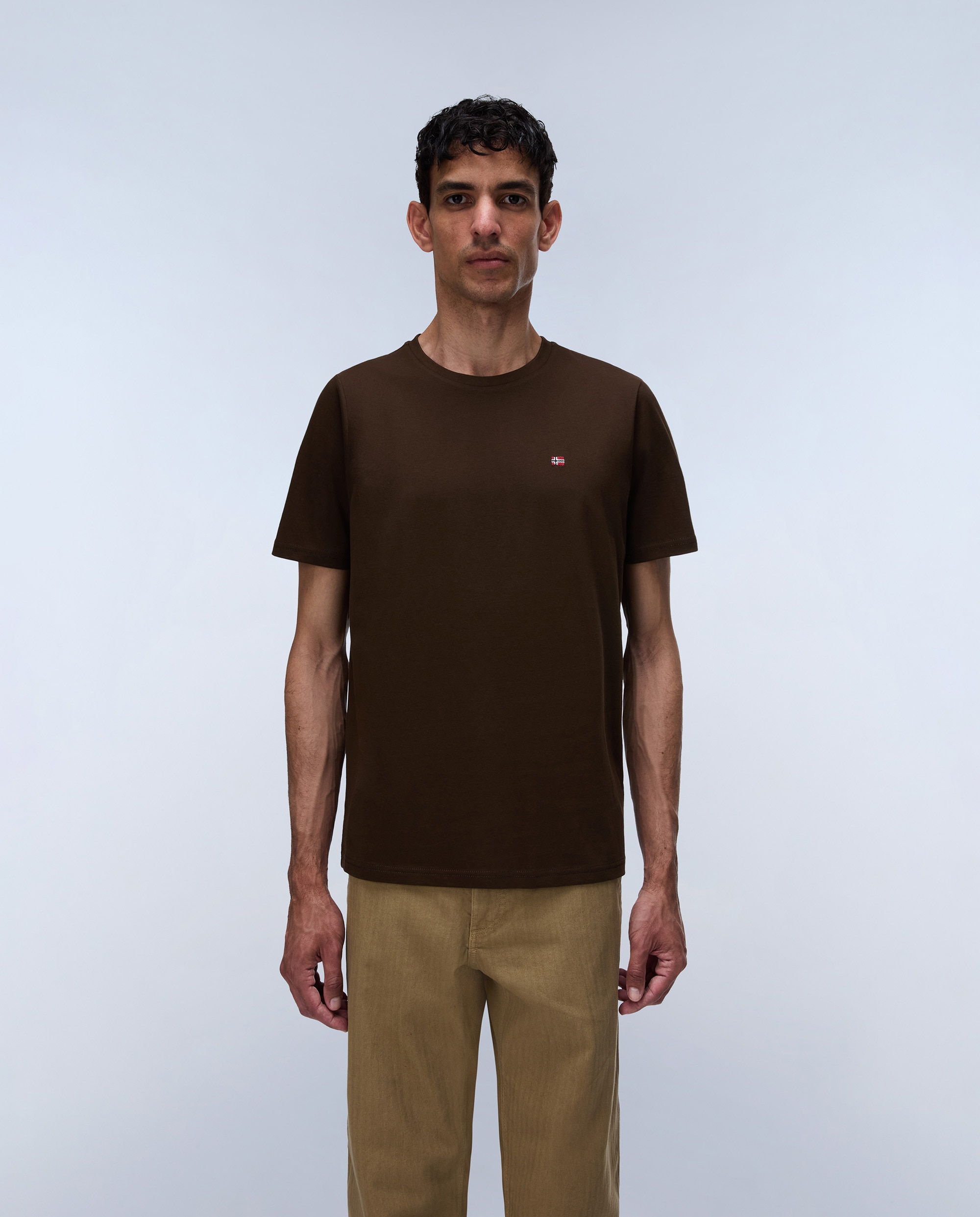 Camiseta de algodón de hombre salis de manga corta - Napapijri - Marrón chocolate Marrón chocolate-1