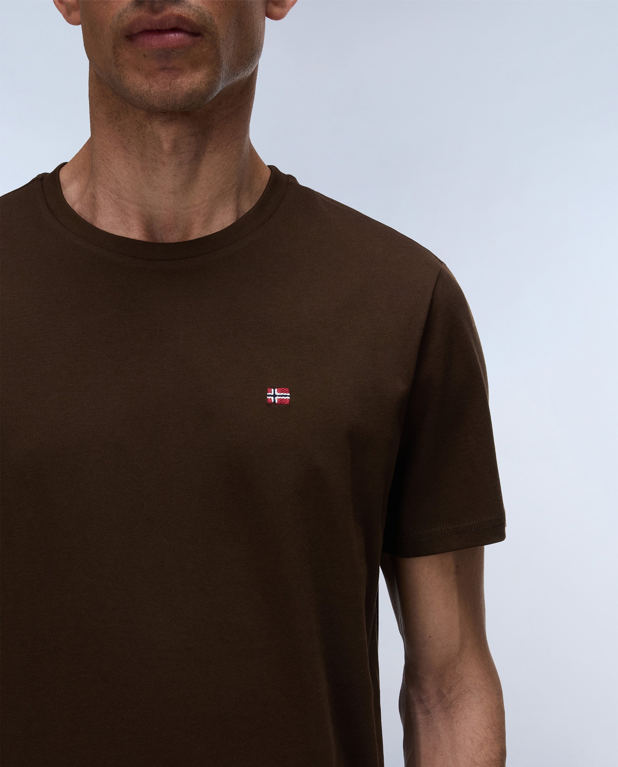 Camiseta de algodón de hombre salis de manga corta - Napapijri - Marrón chocolate Marrón chocolate-3