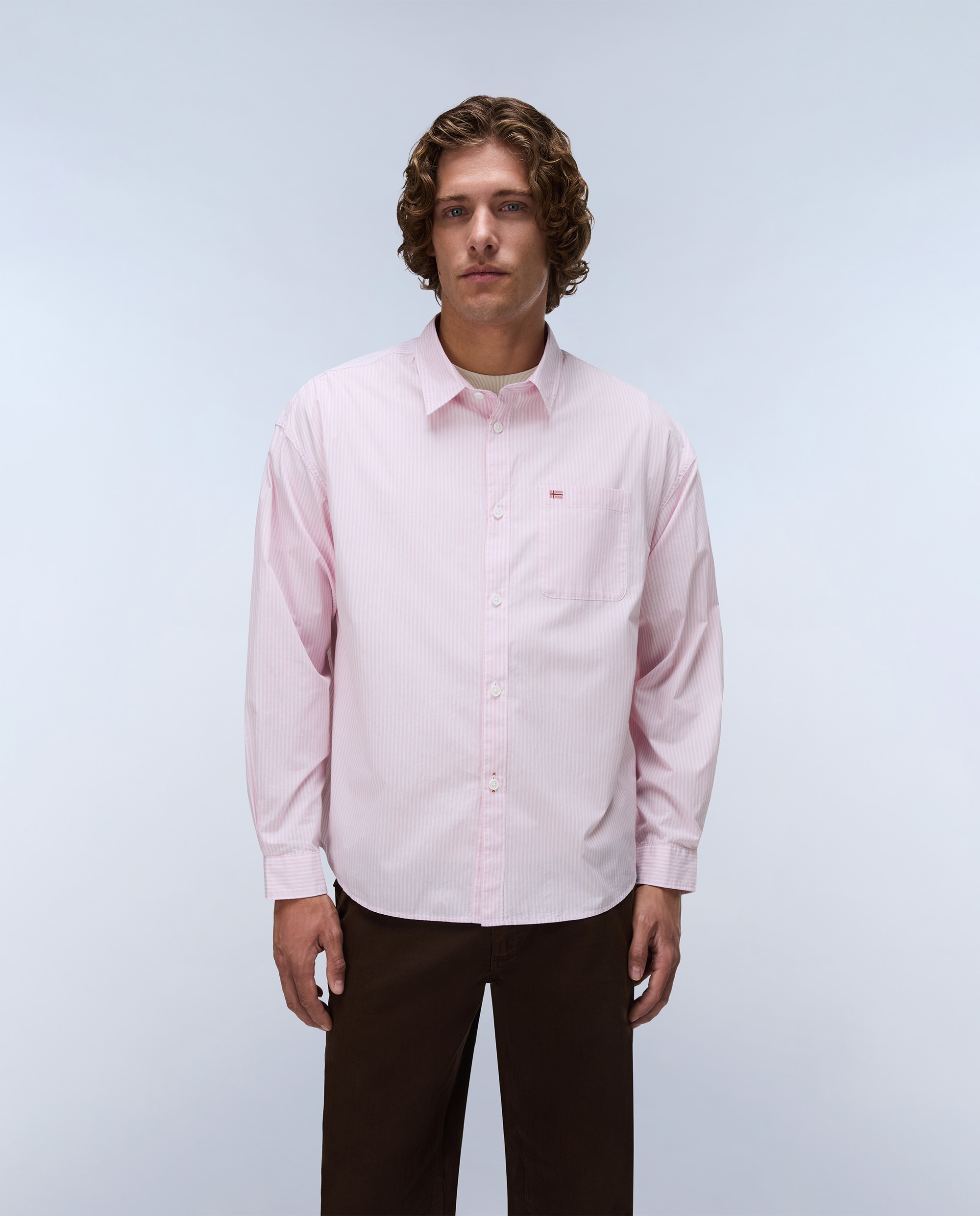 Imagen 1 de Camisa de algodón eos de hombre con corte relaxed de rayas - Napapijri - Blanco / Rosa Blanco / Rosa