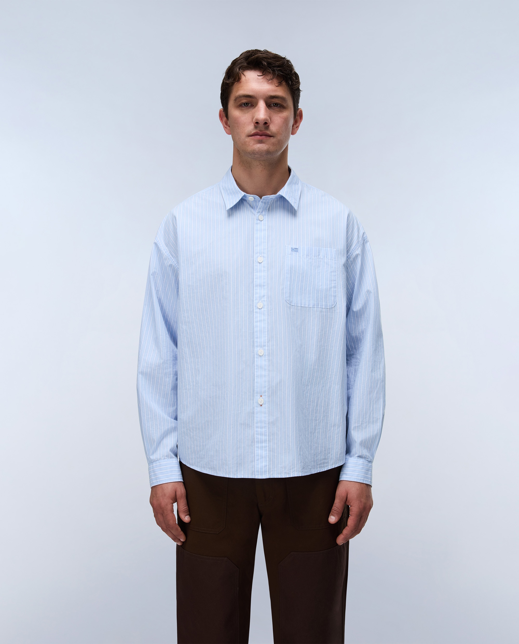 Imagen 1 de Camisa de algodón eos de hombre con corte relaxed de rayas - Napapijri - Azul celeste Azul celeste