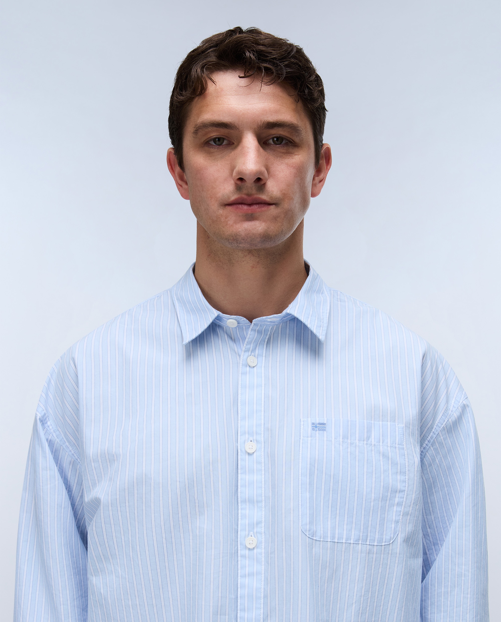 Imagen 2 de Camisa de algodón eos de hombre con corte relaxed de rayas - Napapijri - Azul celeste Azul celeste