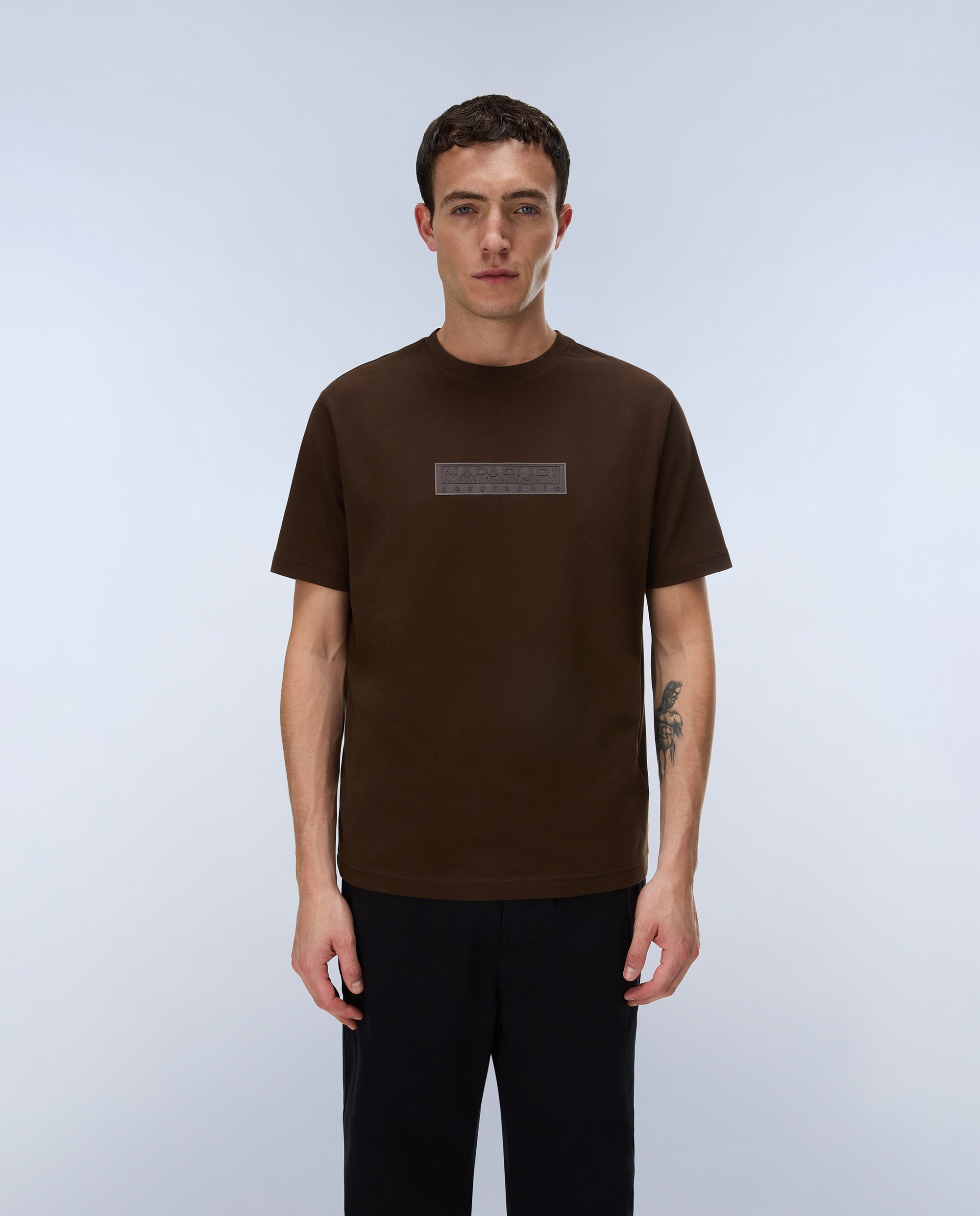 Imagen 1 de Camiseta de algodón de hombre box logo de manga corta - Napapijri - Marrón chocolate Marrón chocolate
