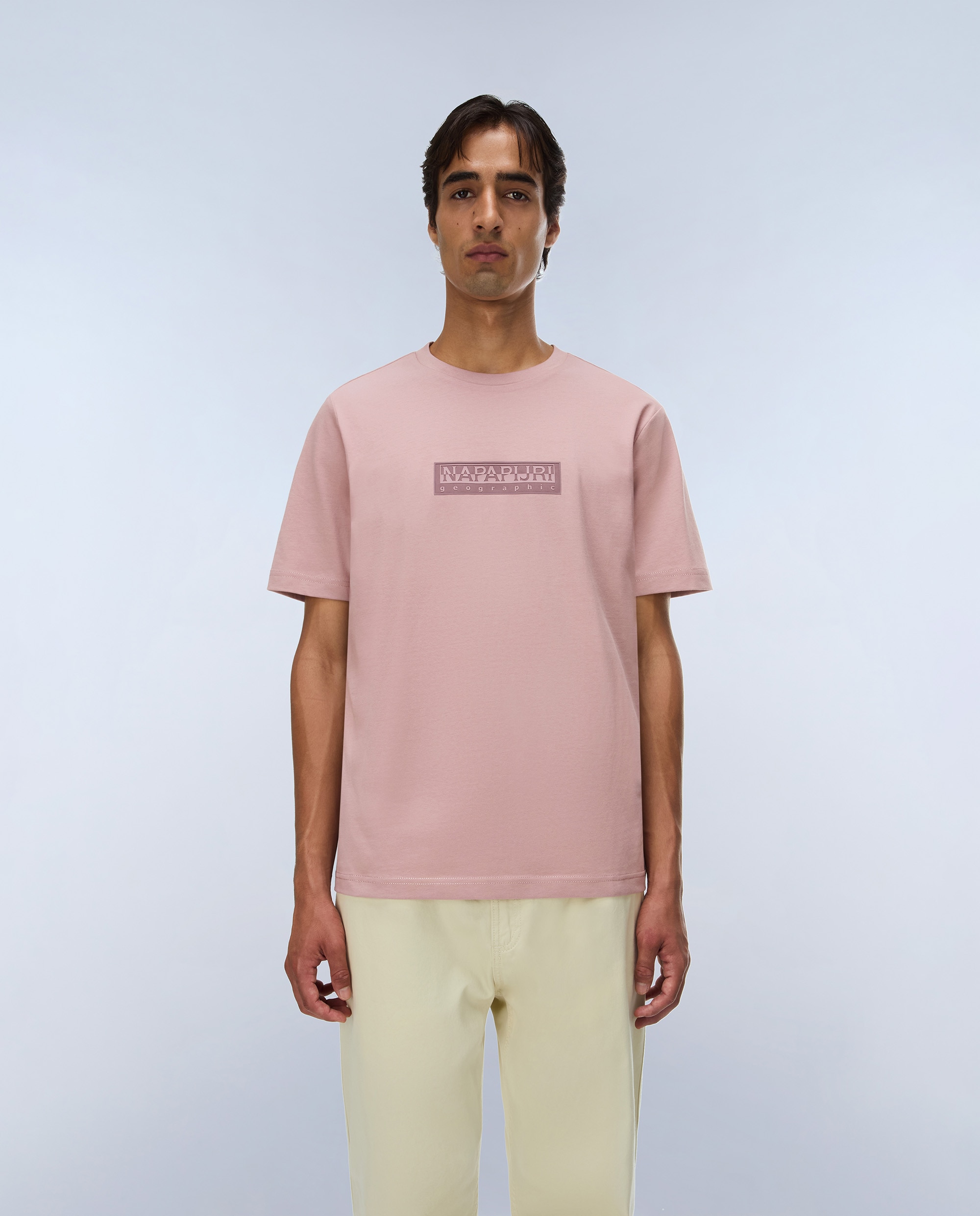 Imagen 1 de Camiseta de algodón de hombre box logo de manga corta - Napapijri - Rosa claro Rosa claro