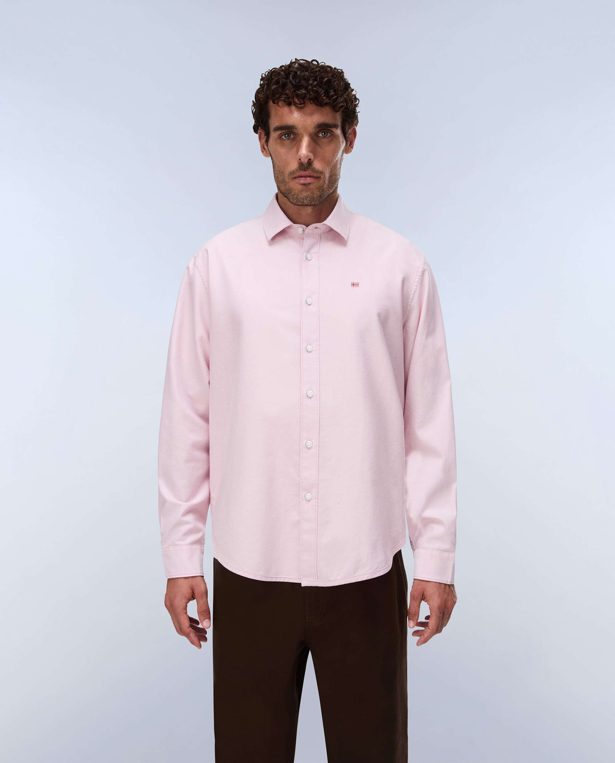 Camisa oxford de algodón de hombre terra de manga larga - Napapijri - Azul celeste Rosa-1