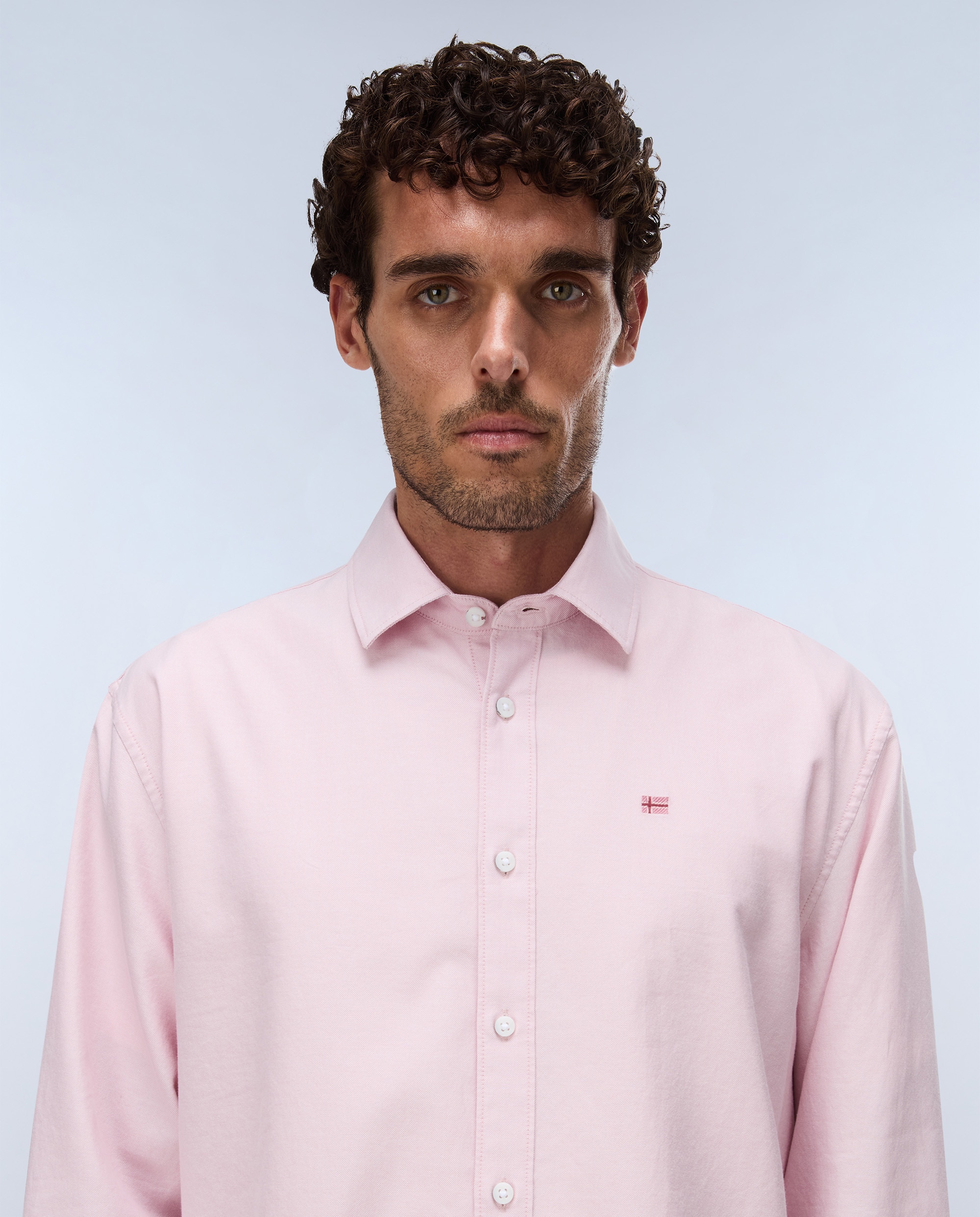 Camisa oxford de algodón de hombre terra de manga larga - Napapijri - Azul celeste Rosa-2