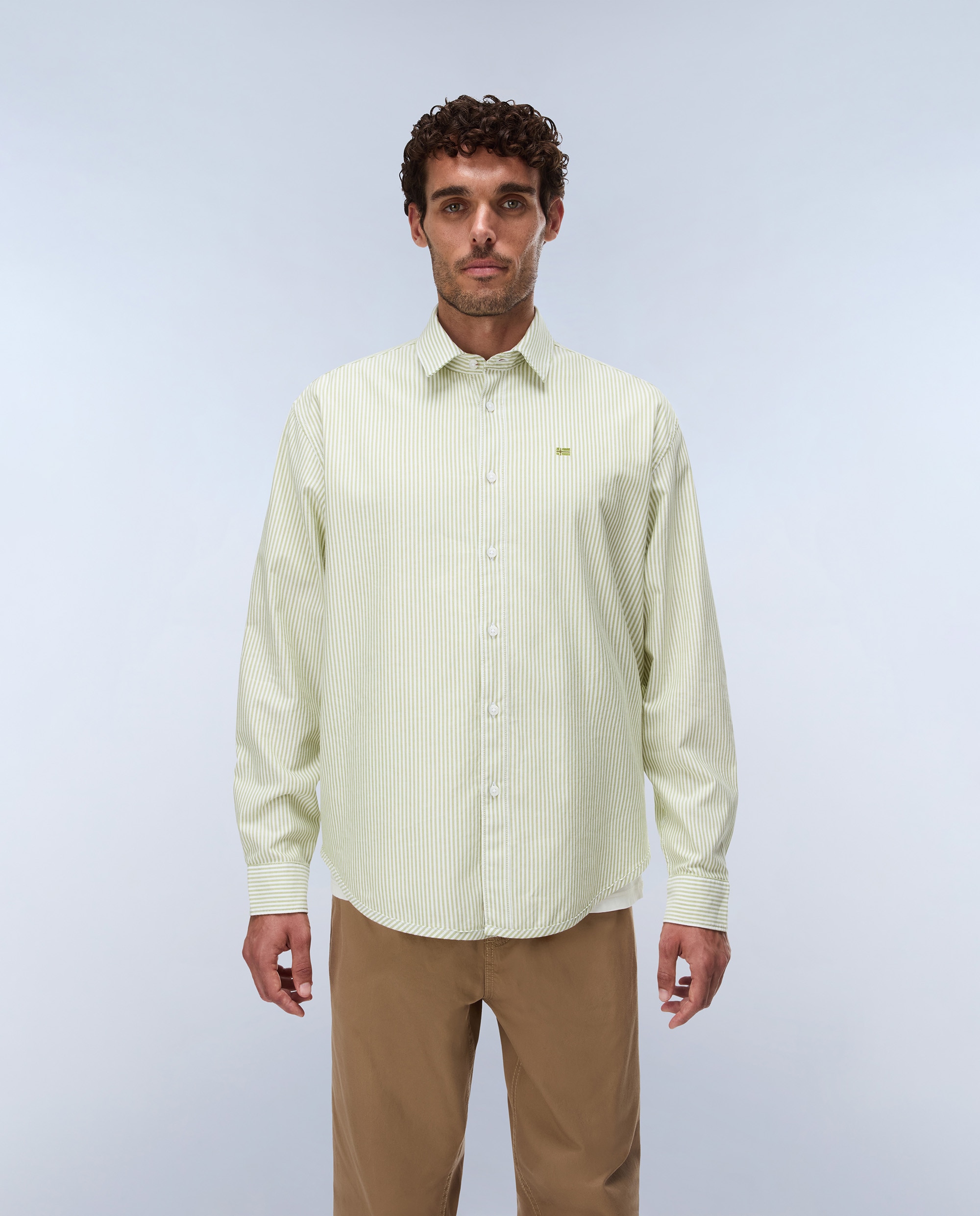 Camisa oxford de algodón de hombre terra de manga larga - Napapijri - Verde Agua Verde Agua-1
