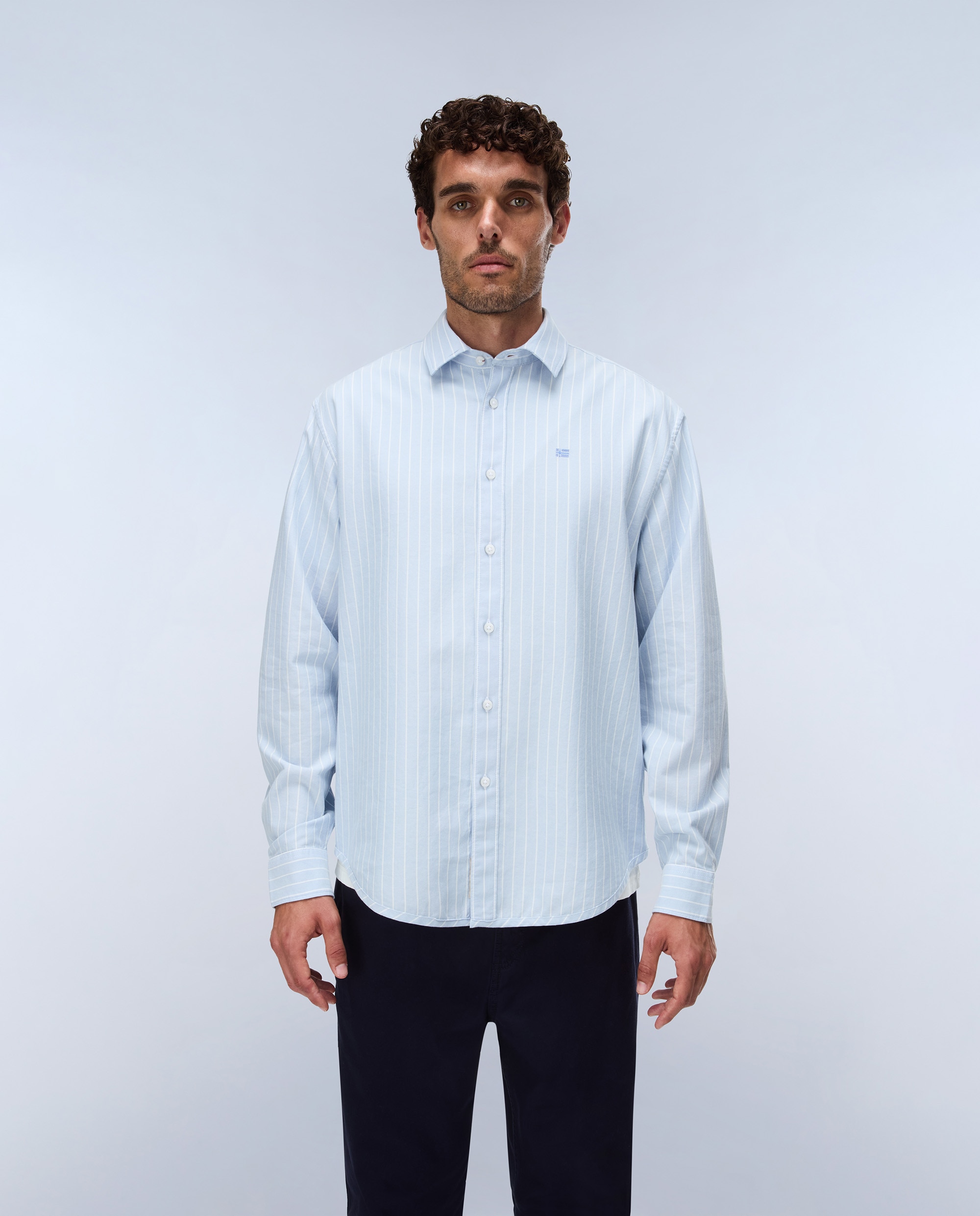 Camisa oxford de algodón de hombre terra de manga larga - Napapijri - Blanco / Azul Blanco / Azul-1