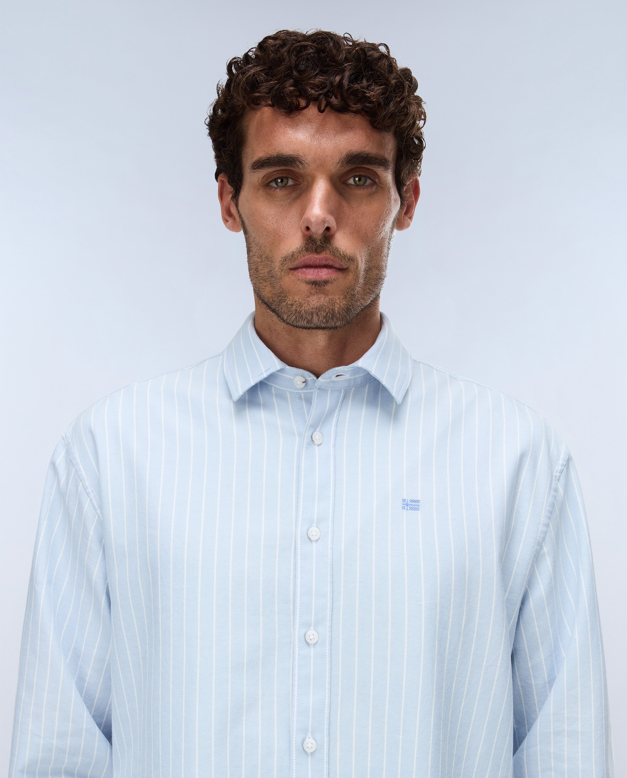 Camisa oxford de algodón de hombre terra de manga larga - Napapijri - Blanco / Azul Blanco / Azul-2