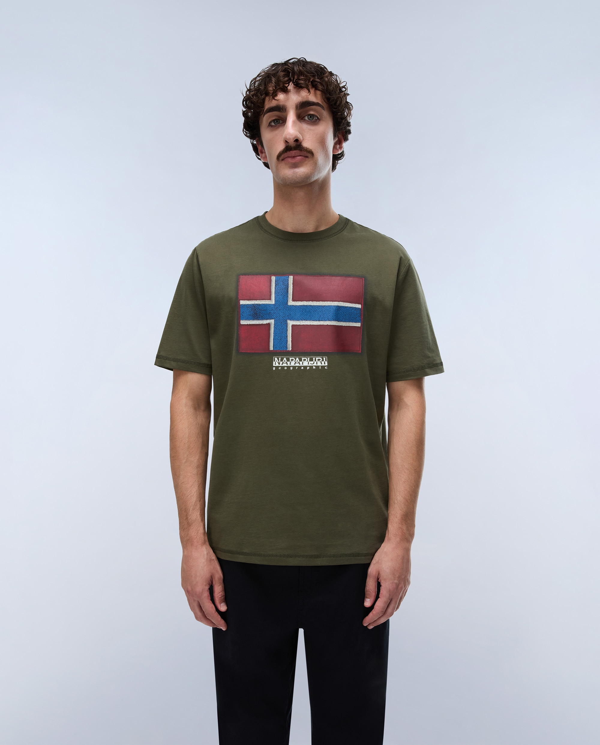 Camiseta de algodón de hombre flag tiki de manga corta - Napapijri - Verde Oliva Verde Oliva-1