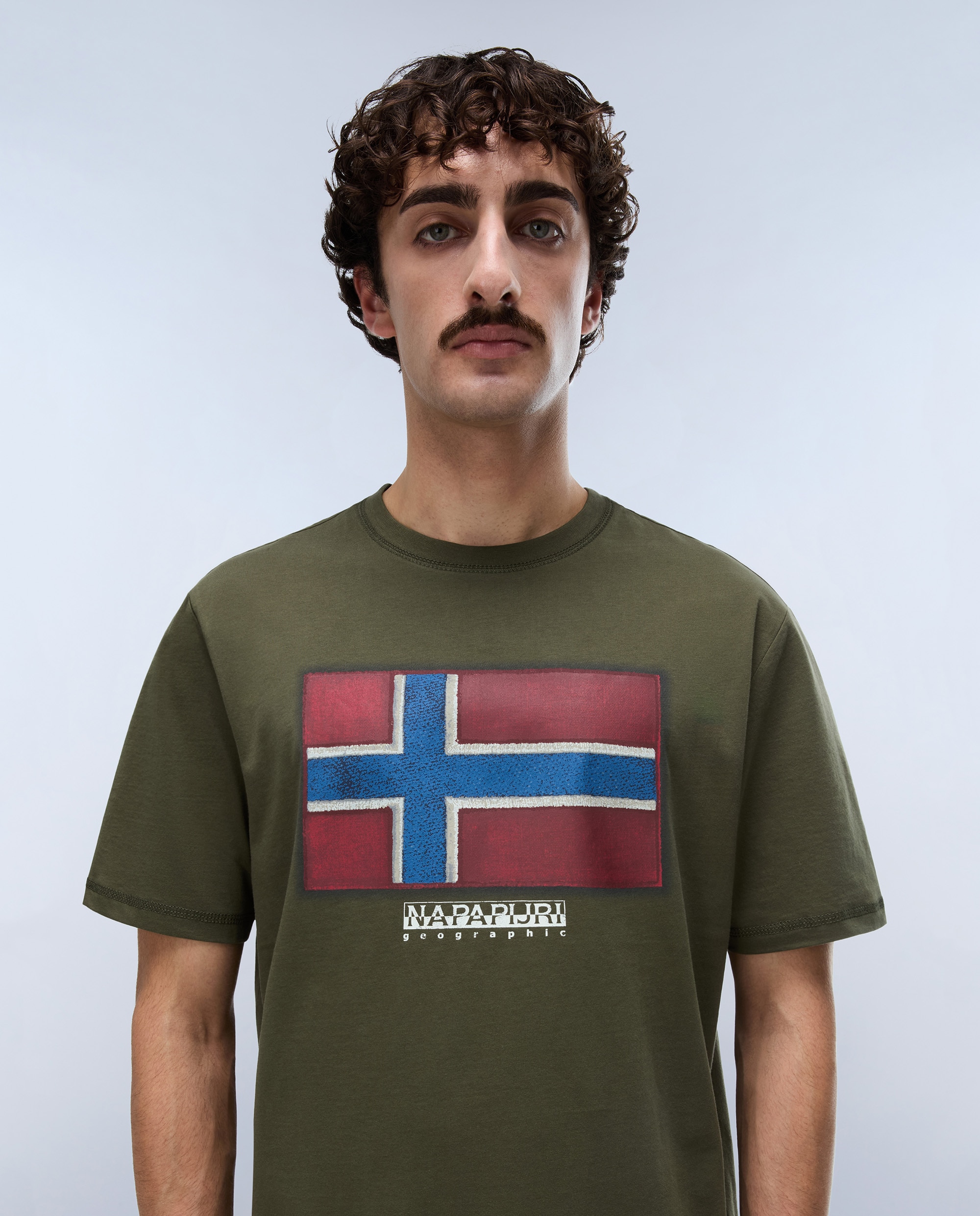 Camiseta de algodón de hombre flag tiki de manga corta - Napapijri - Verde Oliva Verde Oliva-2