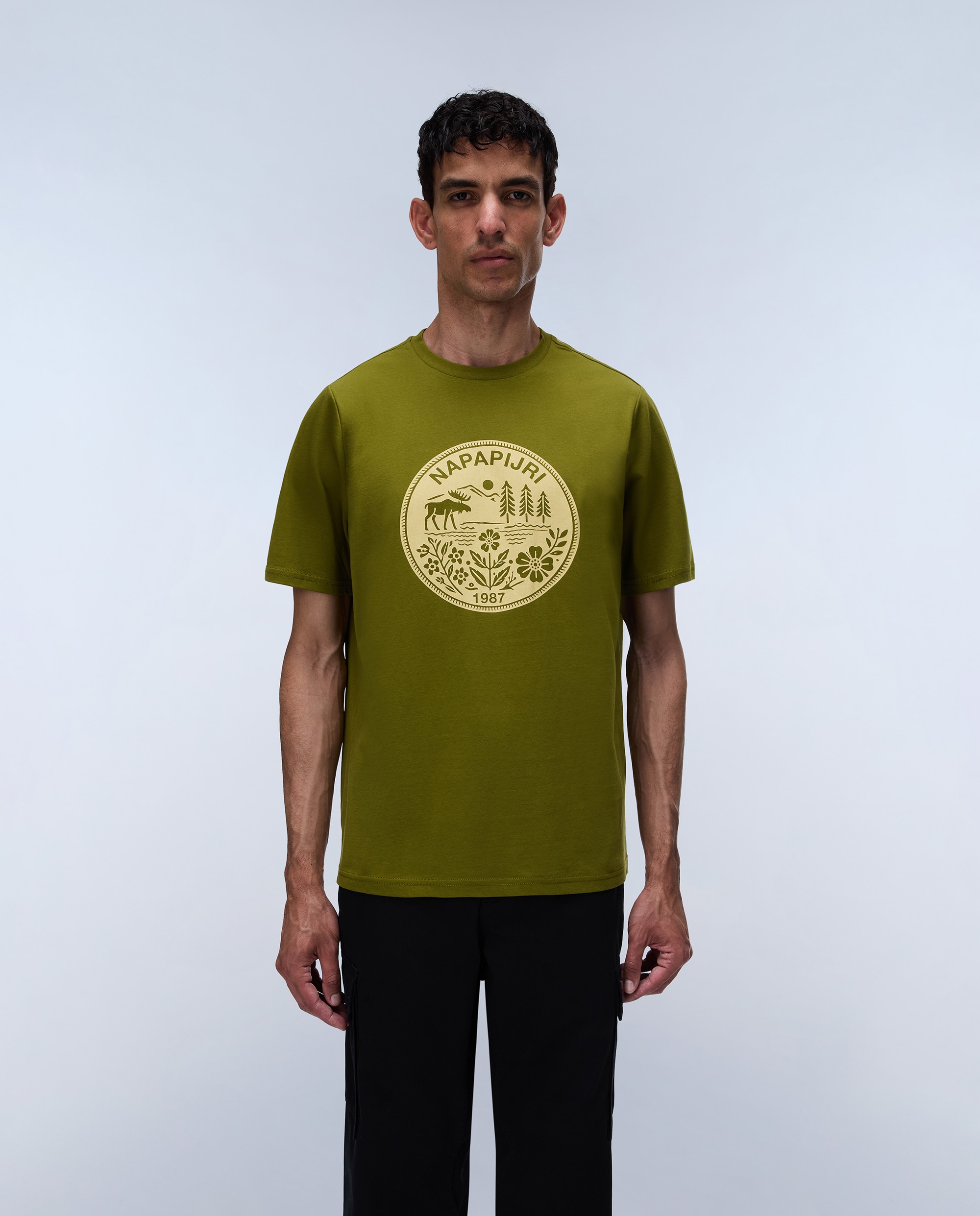 Camiseta de algodón de hombre cabin de manga corta - Napapijri - Verde claro / Pistacho Verde claro / Pistacho-1