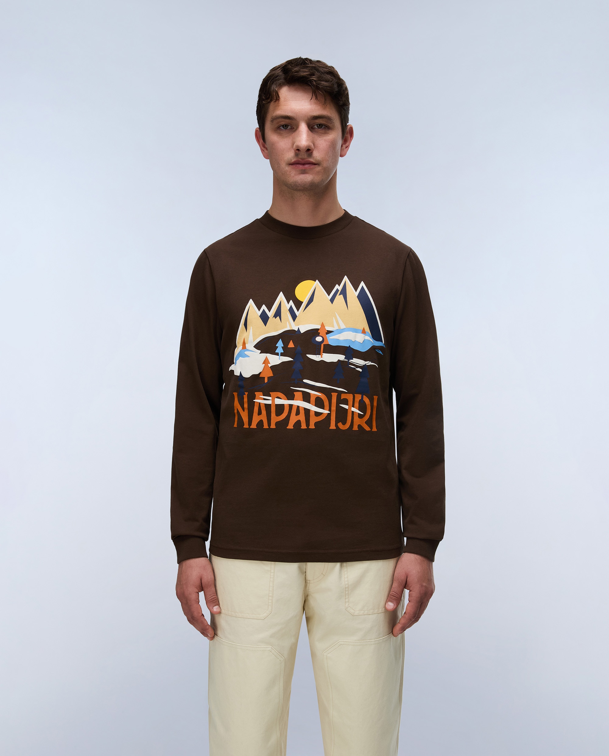 Camiseta de hombre tee de manga larga - Napapijri - Marrón chocolate Marrón chocolate-1