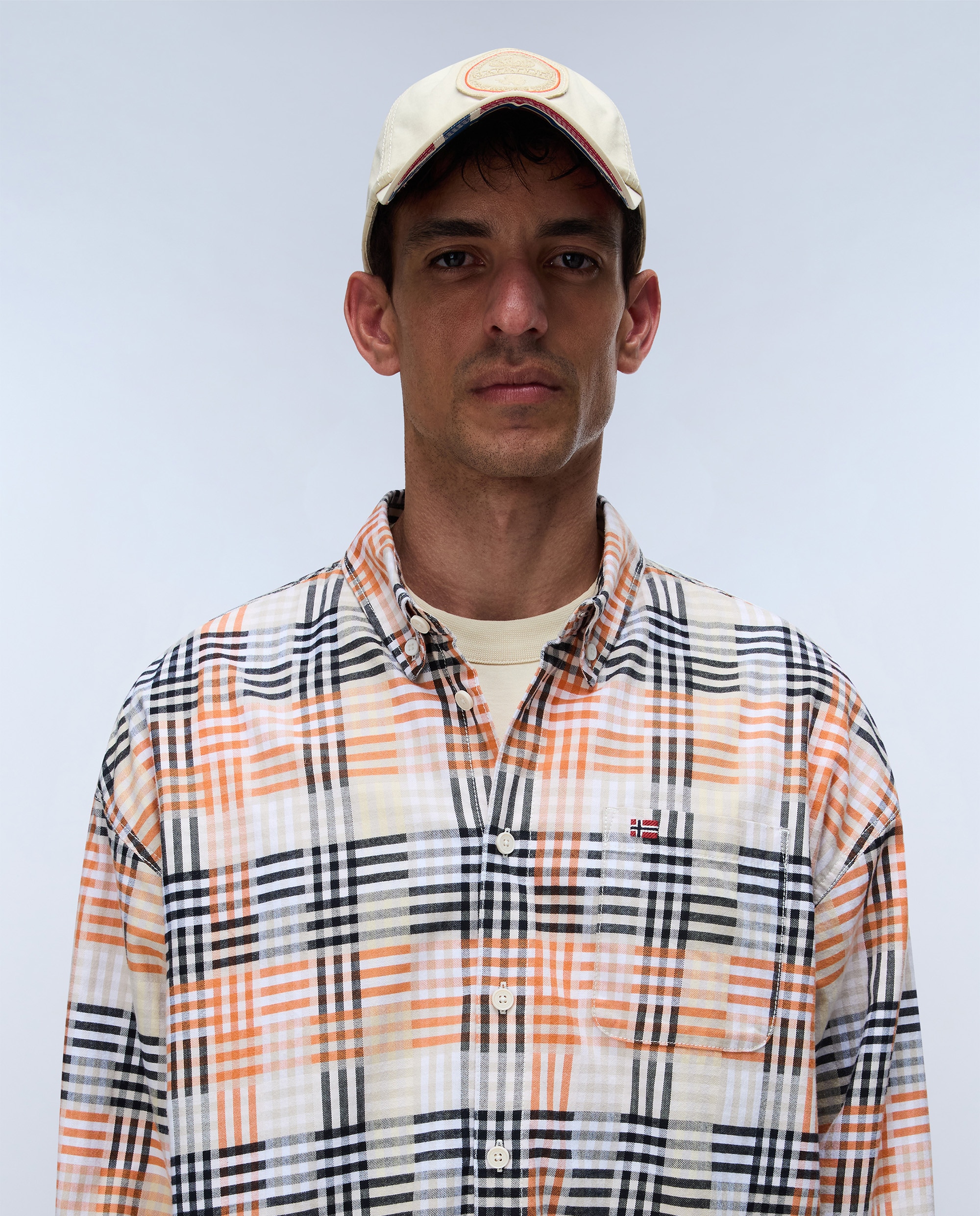 Camisa de franela de hombre corte relaxed de cuadros bicolor - Napapijri - Marrón / Naranja Marrón / Naranja-2