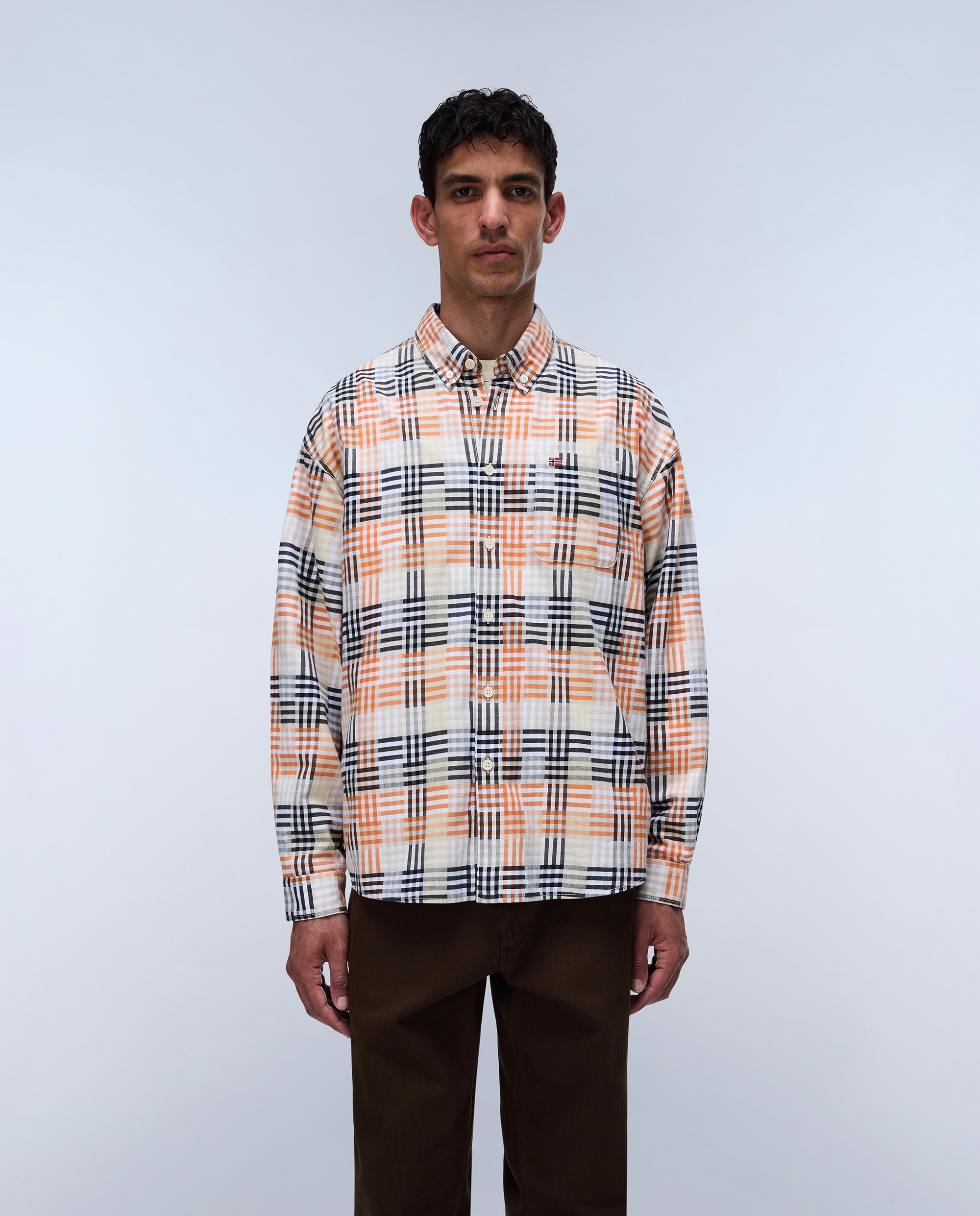 Camisa de franela de hombre corte relaxed de cuadros bicolor - Napapijri - Marrón / Naranja Marrón / Naranja-3