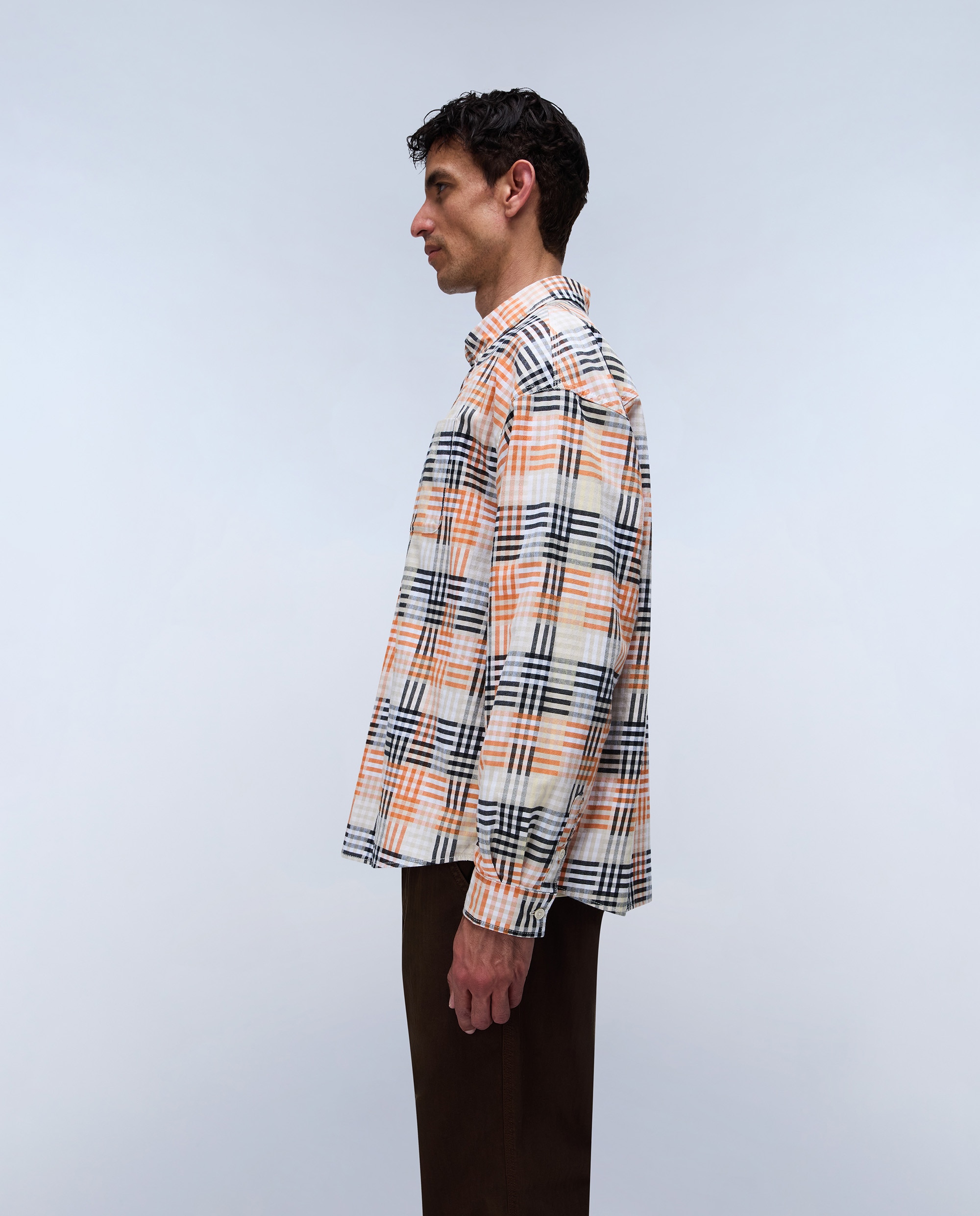 Camisa de franela de hombre corte relaxed de cuadros bicolor - Napapijri - Marrón / Naranja Marrón / Naranja-4