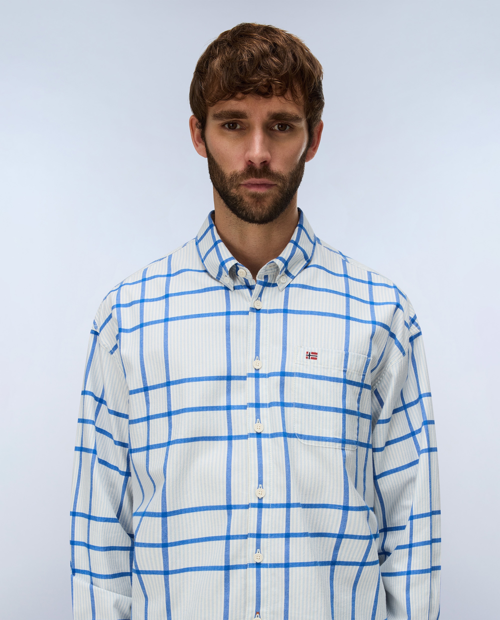 Camisa de franela de hombre corte relaxed de cuadros bicolor - Napapijri - Gris / Amarillo Gris / Amarillo-1