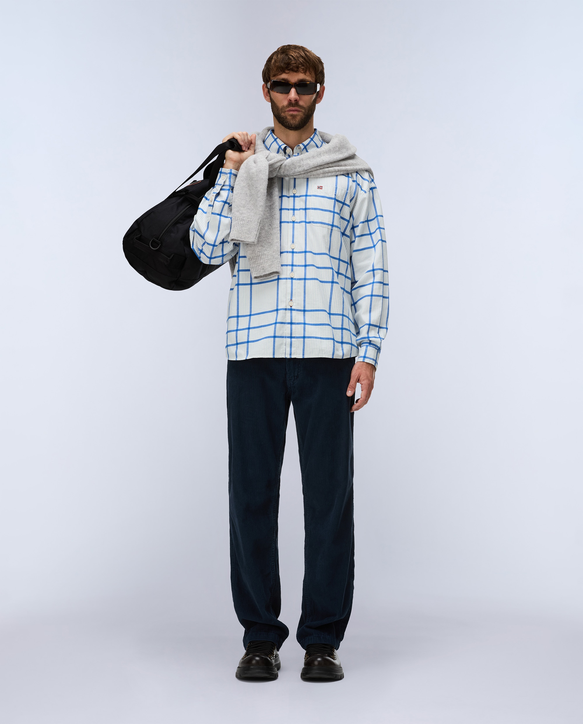 Camisa de franela de hombre corte relaxed de cuadros bicolor - Napapijri - Gris / Amarillo Gris / Amarillo-3