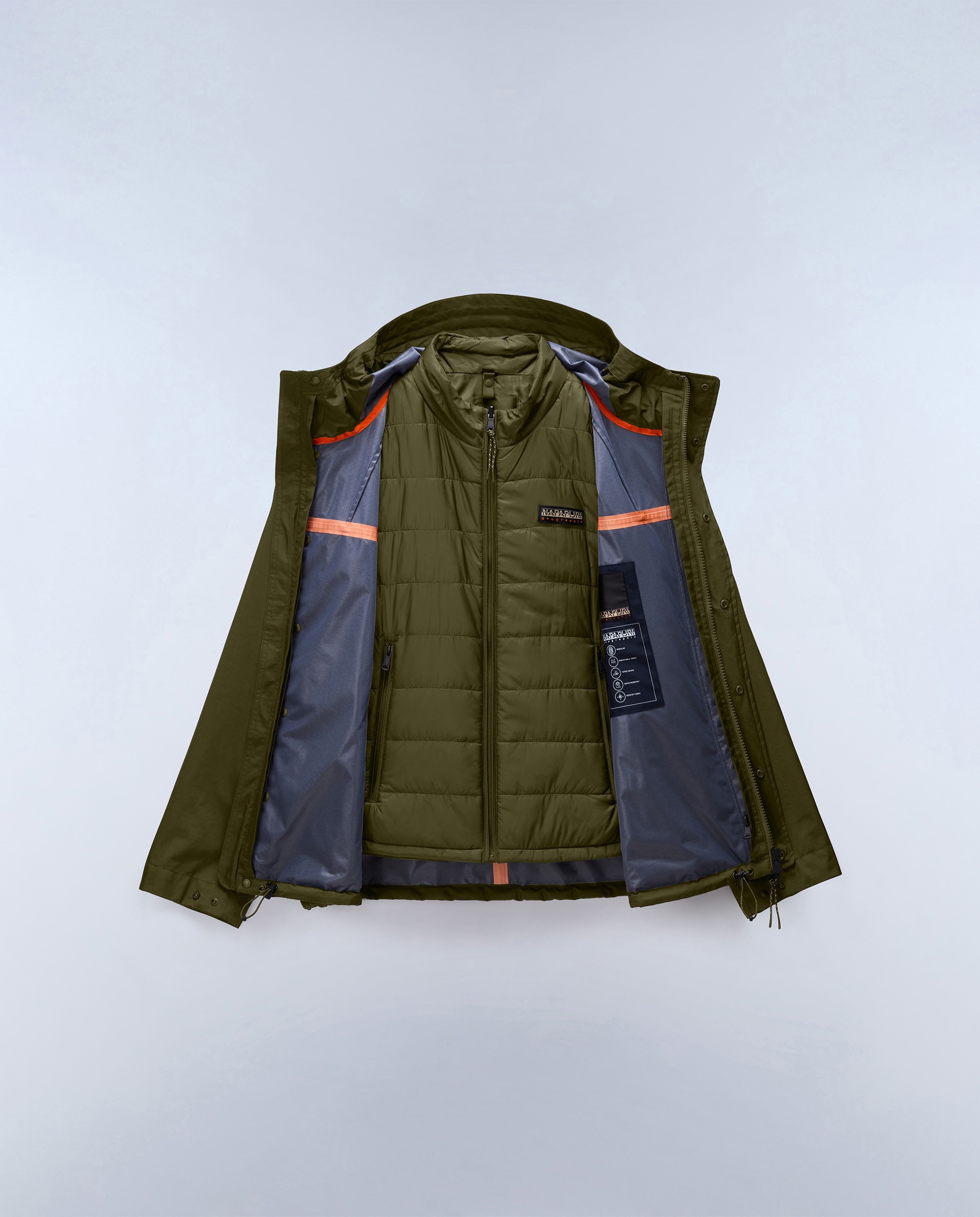 Imagen 10 de Parka de hombre pilloz 3 en 1 impermeable con capucha ajustable - Napapijri - Verde Oliva Verde Oliva