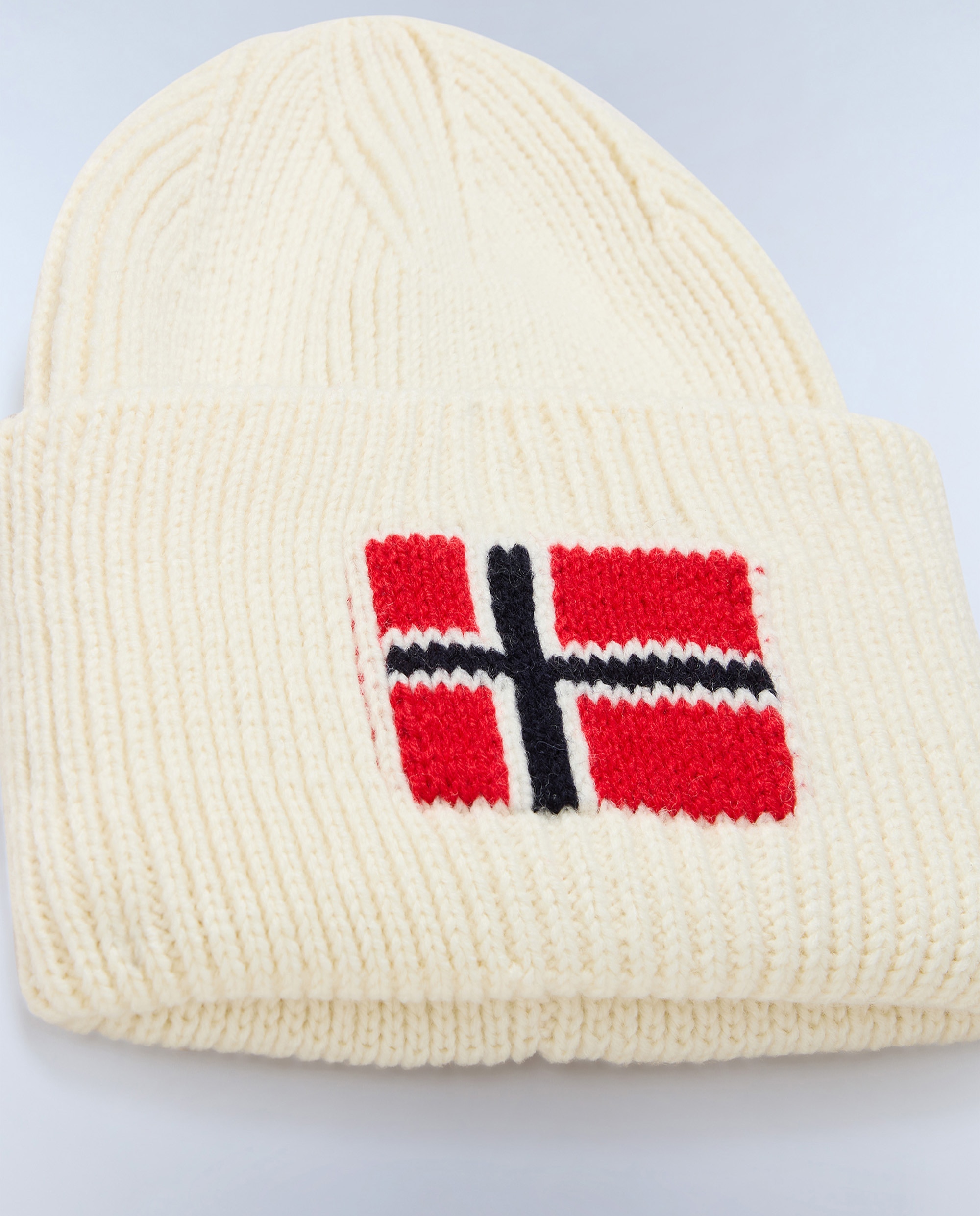 Gorro de hombre evei con bandera noruega de punto de canalé - Napapijri - Beige / Blanco Beige / Blanco-2